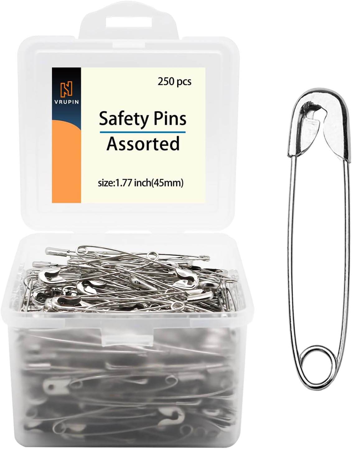 250pcs Safety Pins, 45mm Safety Pins Bulk, Rust Resistant, Heavy Duty Variety Pack, Perfect for Clothes, Crafts, Sewing, Pinning and More