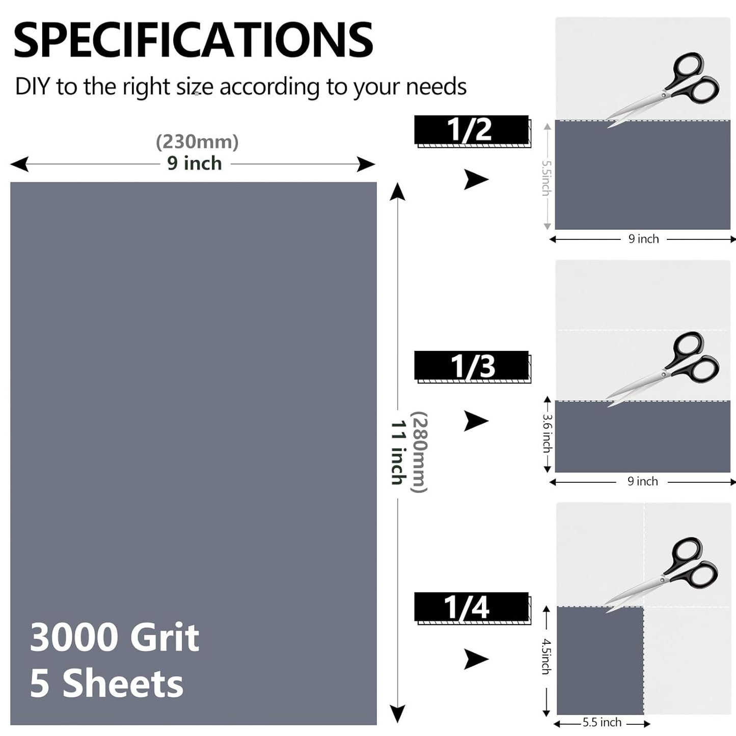 3000 Grit Sandpaper, 9 x 11 Inch Wet Dry Sand Paper Hand Abrasive Sanding Sheets for Wood Metal Automotive Sanding and Polishing, Extra Fine - 5 Sheets