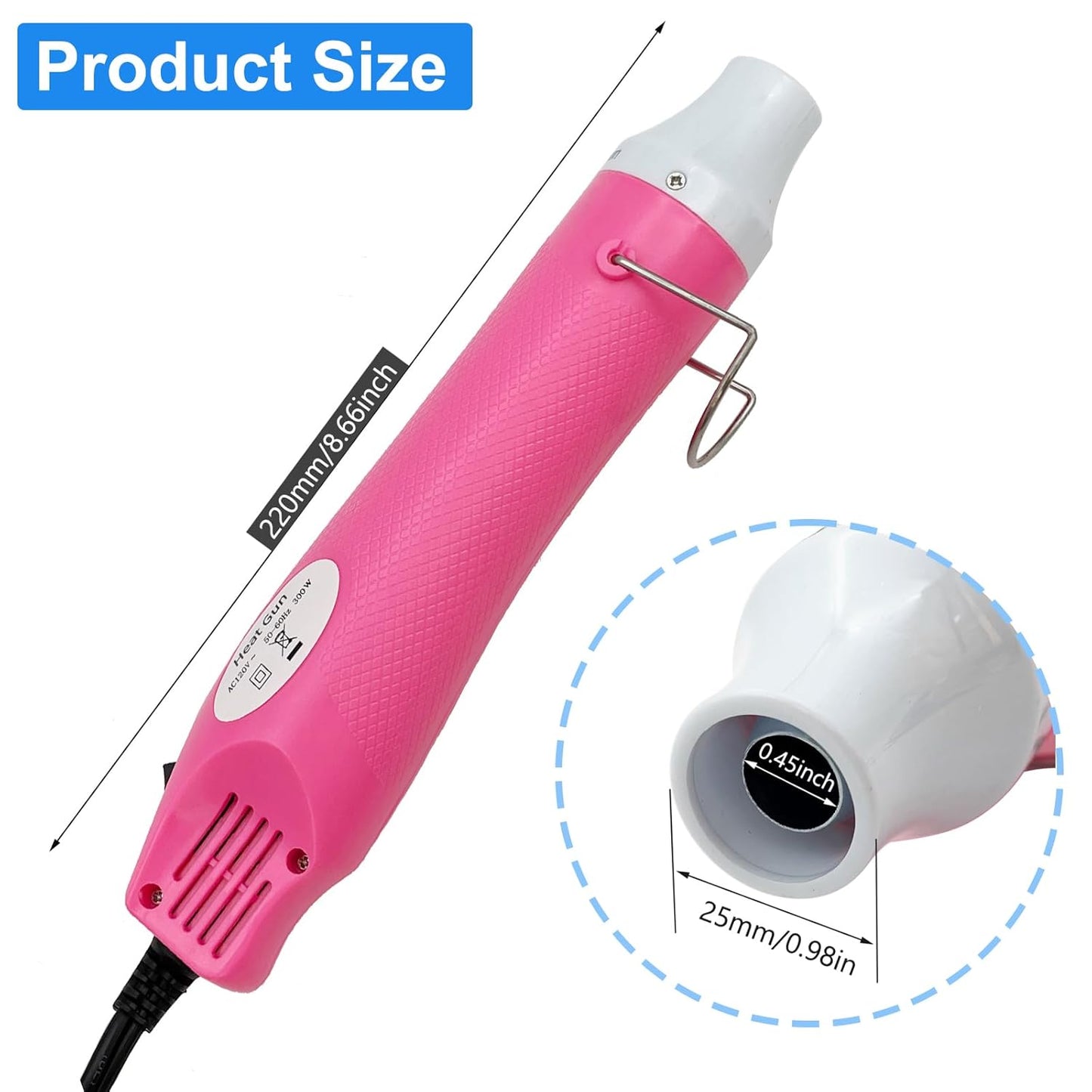Mini Heat Gun, Portable Hot Air Gun Tool for DIY Crafts Heat Shrink Gun for Epoxy Resin, Embossing, Shrinking Wrapping Drying Paint Removing Stickers (Pink)