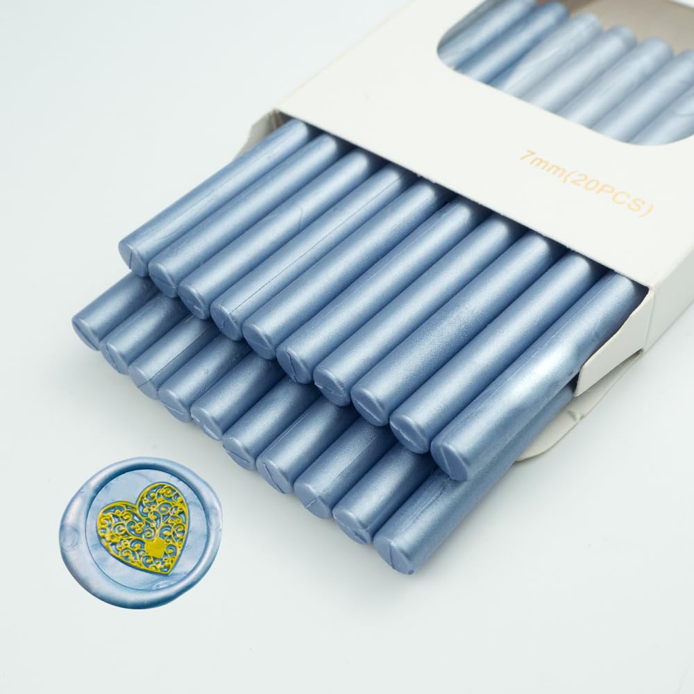 Wax Seal Stick, Ioggtser 20PCS Mini Glue Gun Wax Seal Stick for Wax Seal Stamp, Sealing Wax Sticks for Wedding Invitations, Cards, Envelopes (Gray Blue)