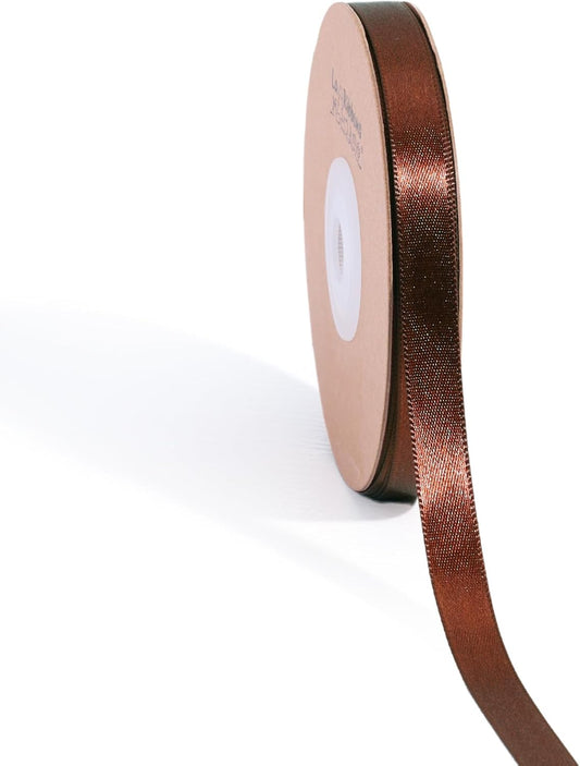 LaRibbons Brown Satin Ribbon 3/8 Inch 50 Yards Thin Luxury Double Faced Firar Brown Silk Ribbon for Flower Bouquet Crafts Gift Wrapping Wedding Christmas Decoration