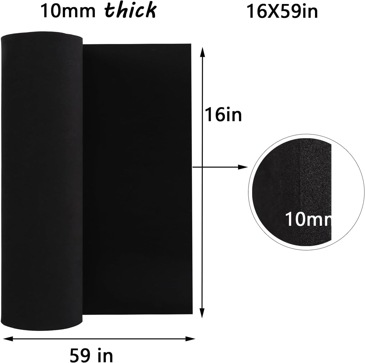 AMZQNART EVA Foam 10mm, Cosplay Foam Roll 16 x 59in (6.5sqft) Black, Suitable for Foam Cosplay Modeling, DIY Projects, Crafts, Ultra High Density 90 kg/m3.