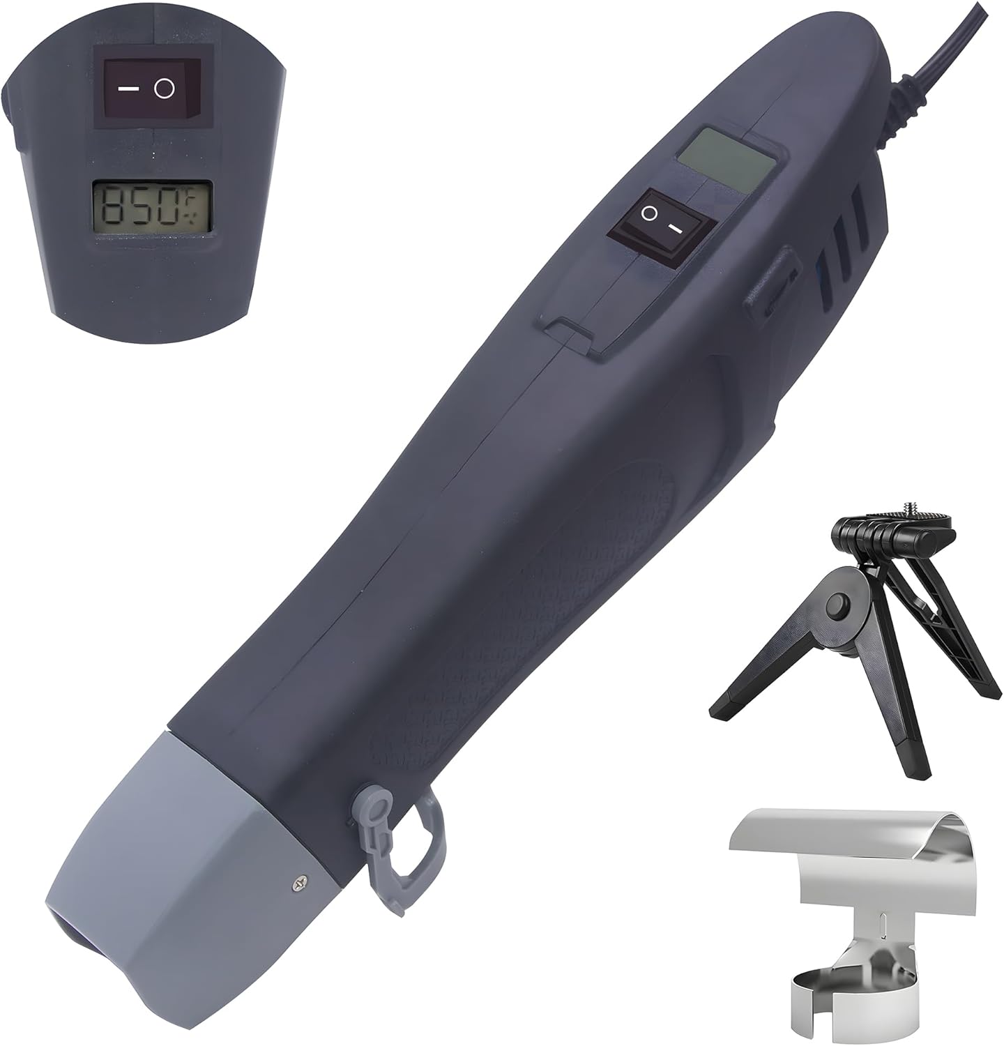 mofa Mini Variable Temp Heat Gun 350W 250℉~850℉(150℃- 450℃) Fast Heating,LCD Digital Display Hot Air Gun Tools with Reflector Nozzle&Tripod Overload Protection for Crafting,Embossing,Drying (Black)