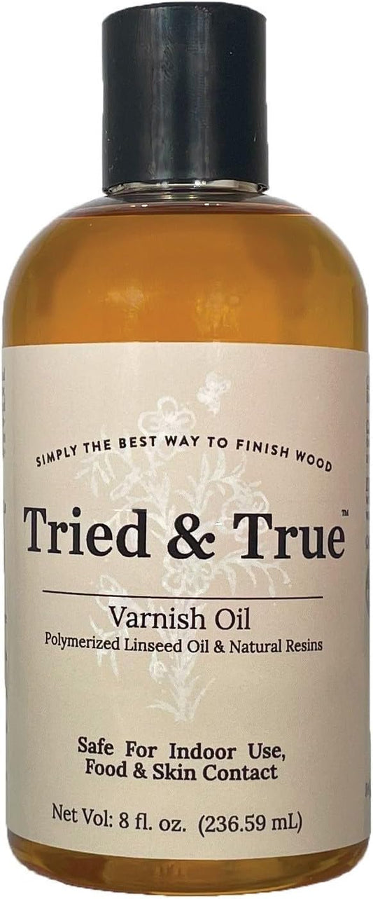 Tried & True Superior Varnish Oil Wood Finish & Sealer, 8 oz. - Natural Pine Resin & Linseed Oil, Ideal for Interior Furniture, Tables, Countertops - Food Safe, Scratch Resistant & Durable