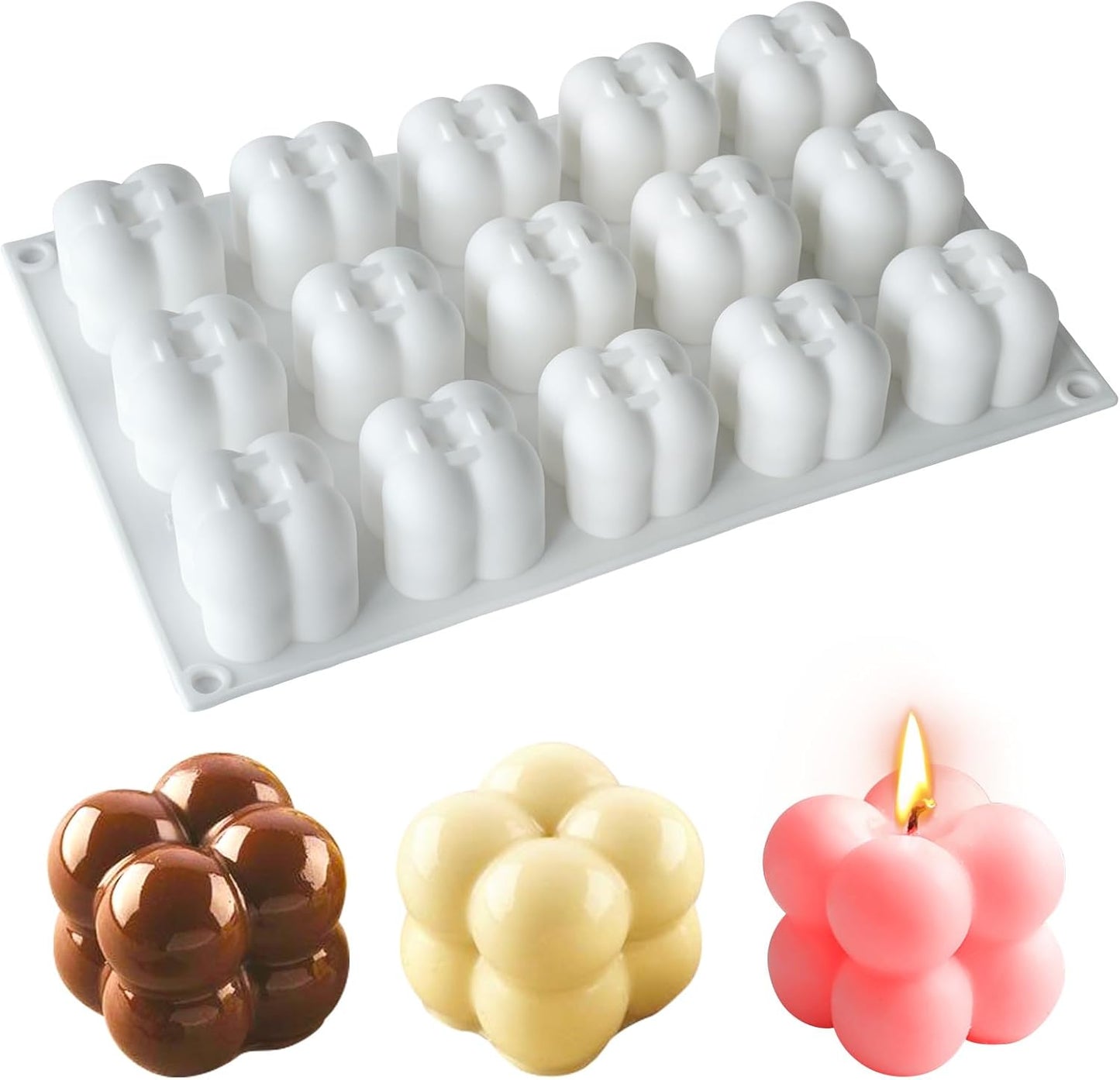 JDH 3D Bubble Candle Silicone Molds 15 Cavity Cube Silicone Candle Molds Soap Mold for Candle Making,Soap Making Bubble Cake Mold Baking Mousse Cake Dessert Jelly Ice Cream