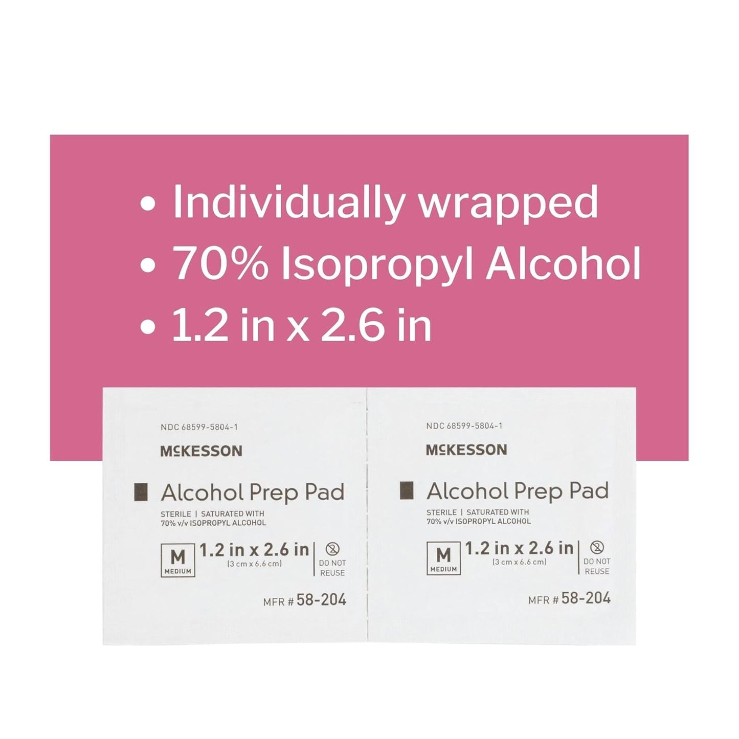 McKesson Alcohol Prep Pads [Pack of 200] 70% Isopropyl, Individually Wrapped Wipes, Sterile, Medical-Grade, First Aid, Medium