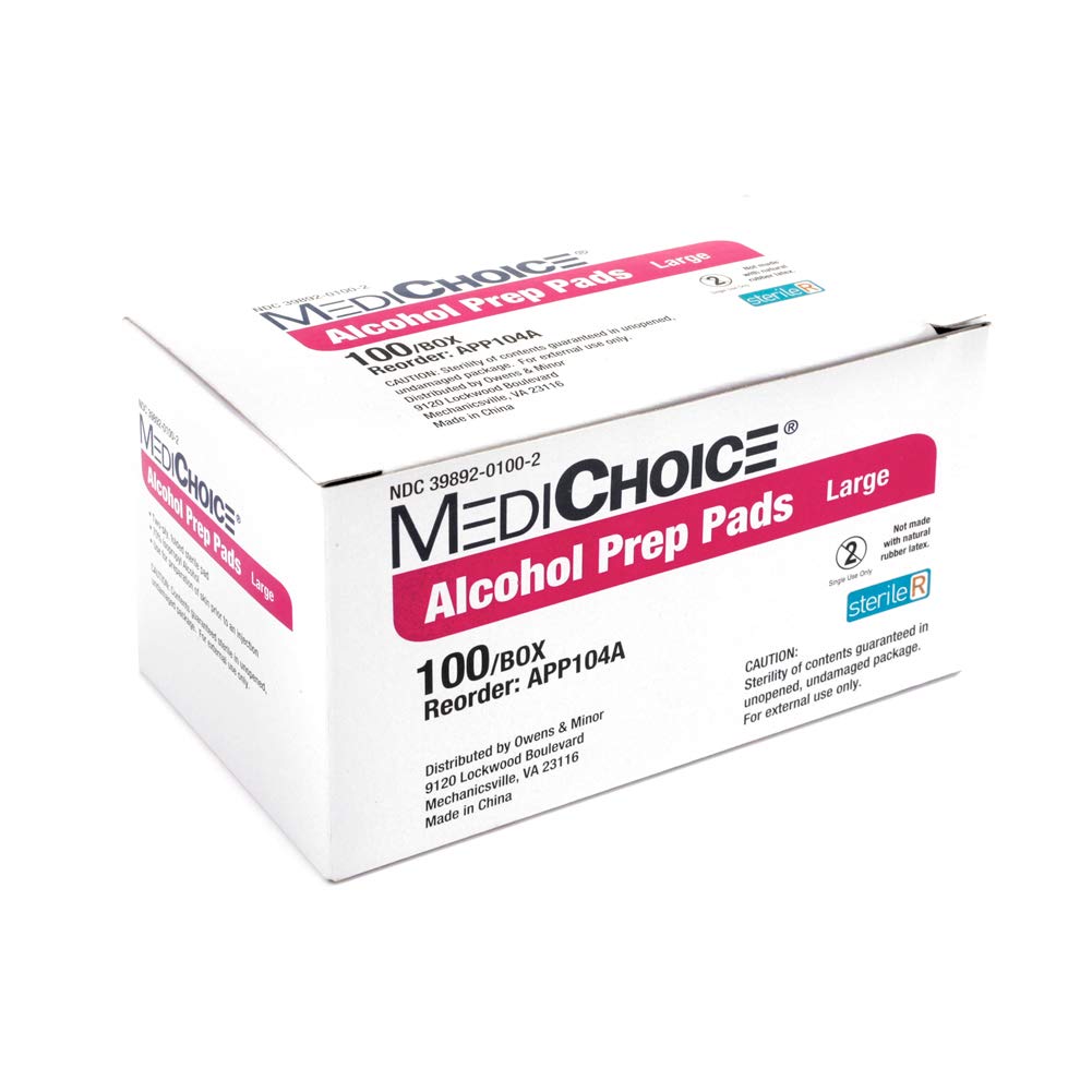 MediChoice Alcohol Prep Pads, 2-Ply Sterile, 7% Isopropyl Alcohol, Large, 1.75x3.5 Inch, 1314APP104A (Case of 1000)