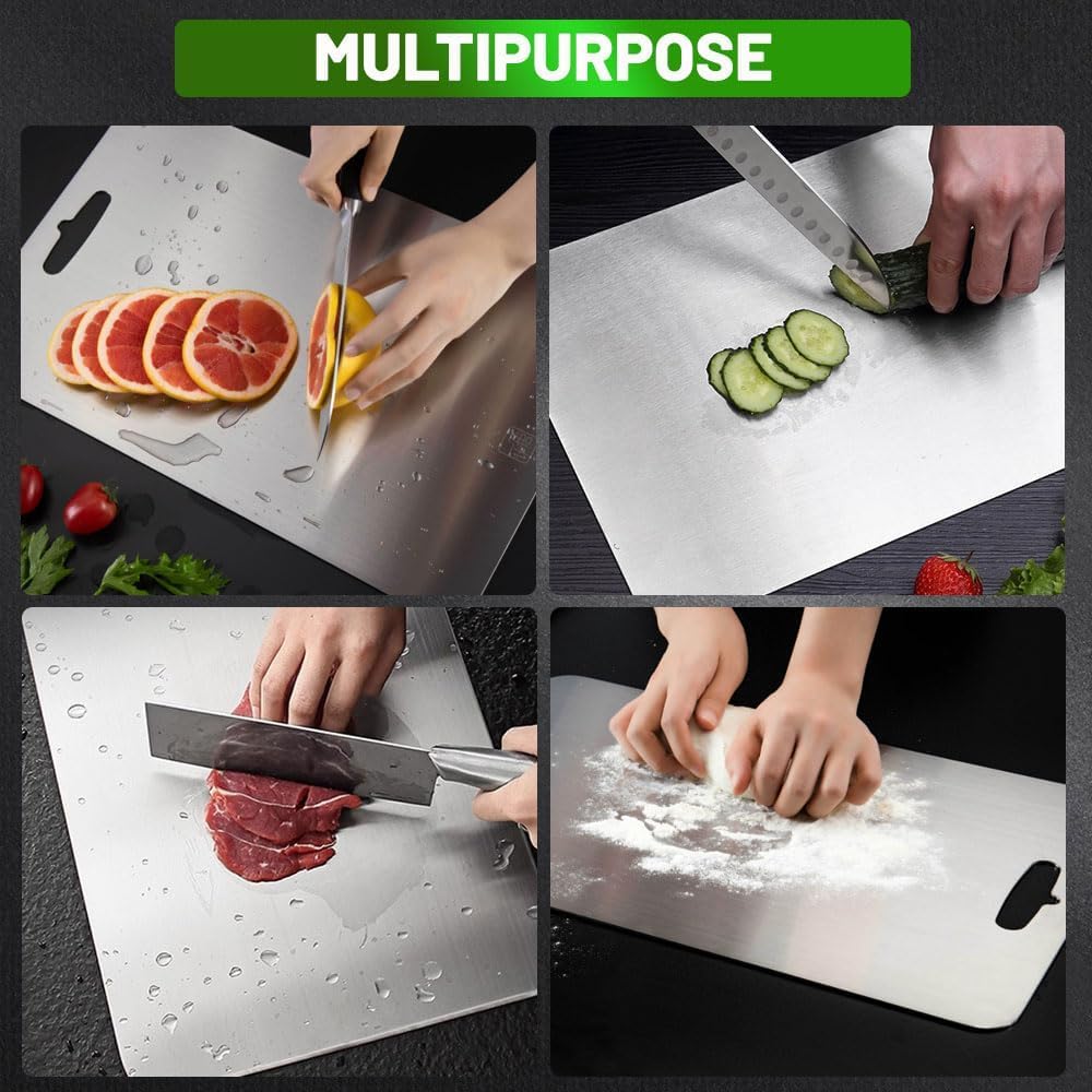 100% Pure Titanium Cutting Board for Kitchen – Non-Toxic, Double-Sided, Eco-Friendly, Dishwasher Safe, Rustproof, Knife-Friendly Chopping Board for Meat, Vegetables & Fruits (12 x 9 in)