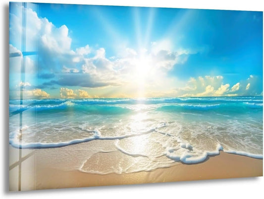 My Photostation.com 30Wx24H'' Beautiful Sunset & Ocean Glass Wall ArtTempered Glass Printing Wall Decor Large Wall Art Wall Hangings
