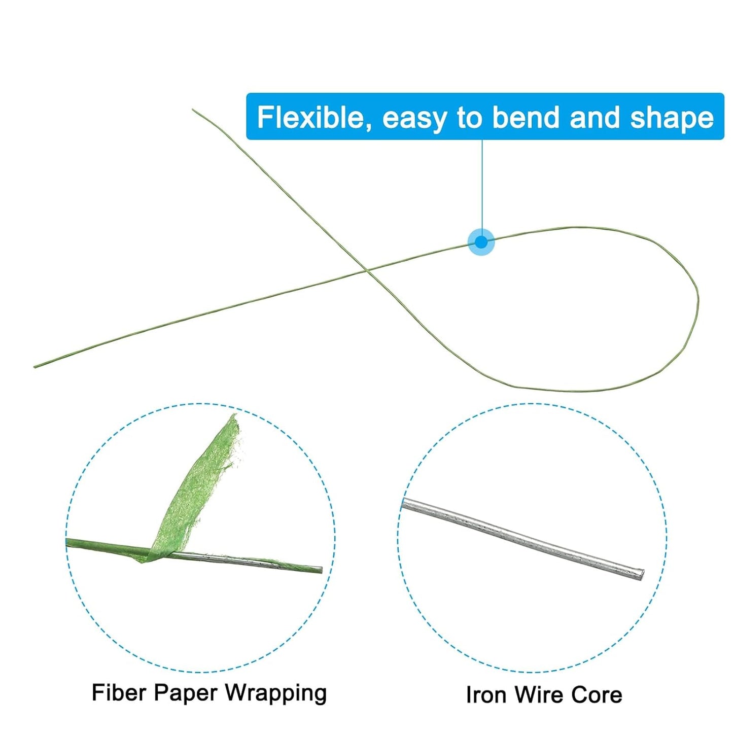 PATIKIL 30 Gauge 16" Floral Stem Wire, 100 Pcs Paper Wrapped Iron Artificial Flower Stem Accessories for DIY Bouquet Stem and Craft Decoration, Light Green