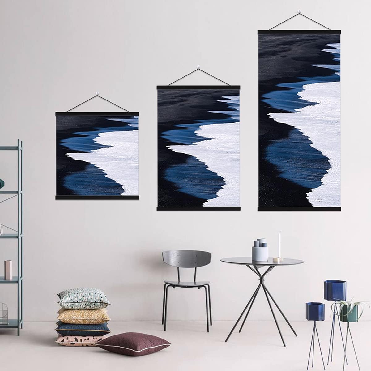 Ywlake Magnetic Poster Hanger, 23x34 23x33 23x35 Poster Frame Wood Wooden Magnet Print Posters Dowel Scroll Hanger Hangers Hanging Kit for Walls Map Canvas Artwork (Black, 23")