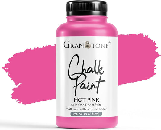 GRANOTONE Chalk Paint for Furniture | Matt-Finish Water-Based Acrylic Paint for Wood, Walls, Metal, Glass, Paper, Fabric Canvas | Maximum Coverage Chalk Paint for Kids & Adults, 250 Ml (HOT PINK)
