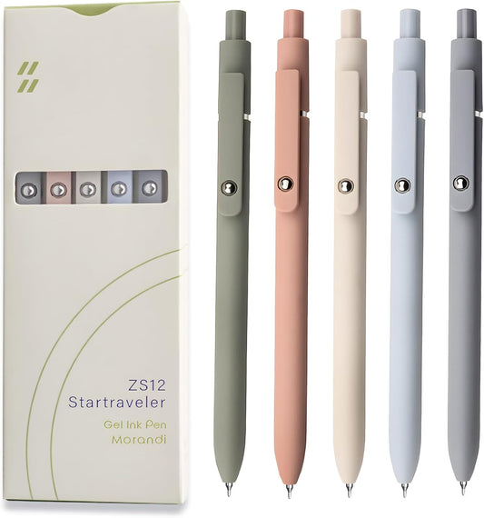 Gel Pens, 5 Pcs 0.5mm Black Ink Pens Fine Point Smooth Writing Pens, High-End Series Pens for Journaling Note Taking, Cute Office School Supplies Gifts for Women Men (Morandi)