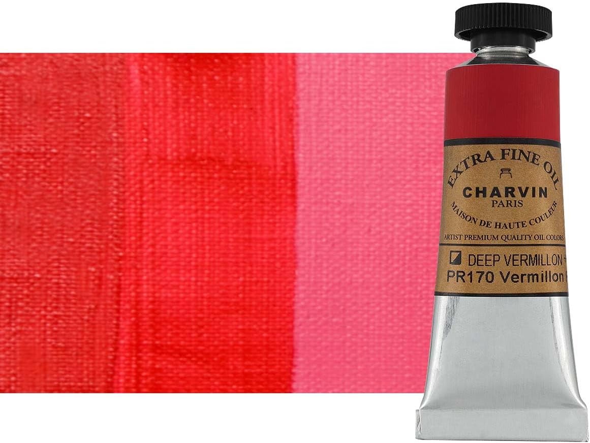 Charvin Extra Fine Oil Paint, Vermilion Deep 20 ml - Triple-Milled, Rich Texture, Poppy Oil-Based, Light-Fast, Handmade, Archival Quality