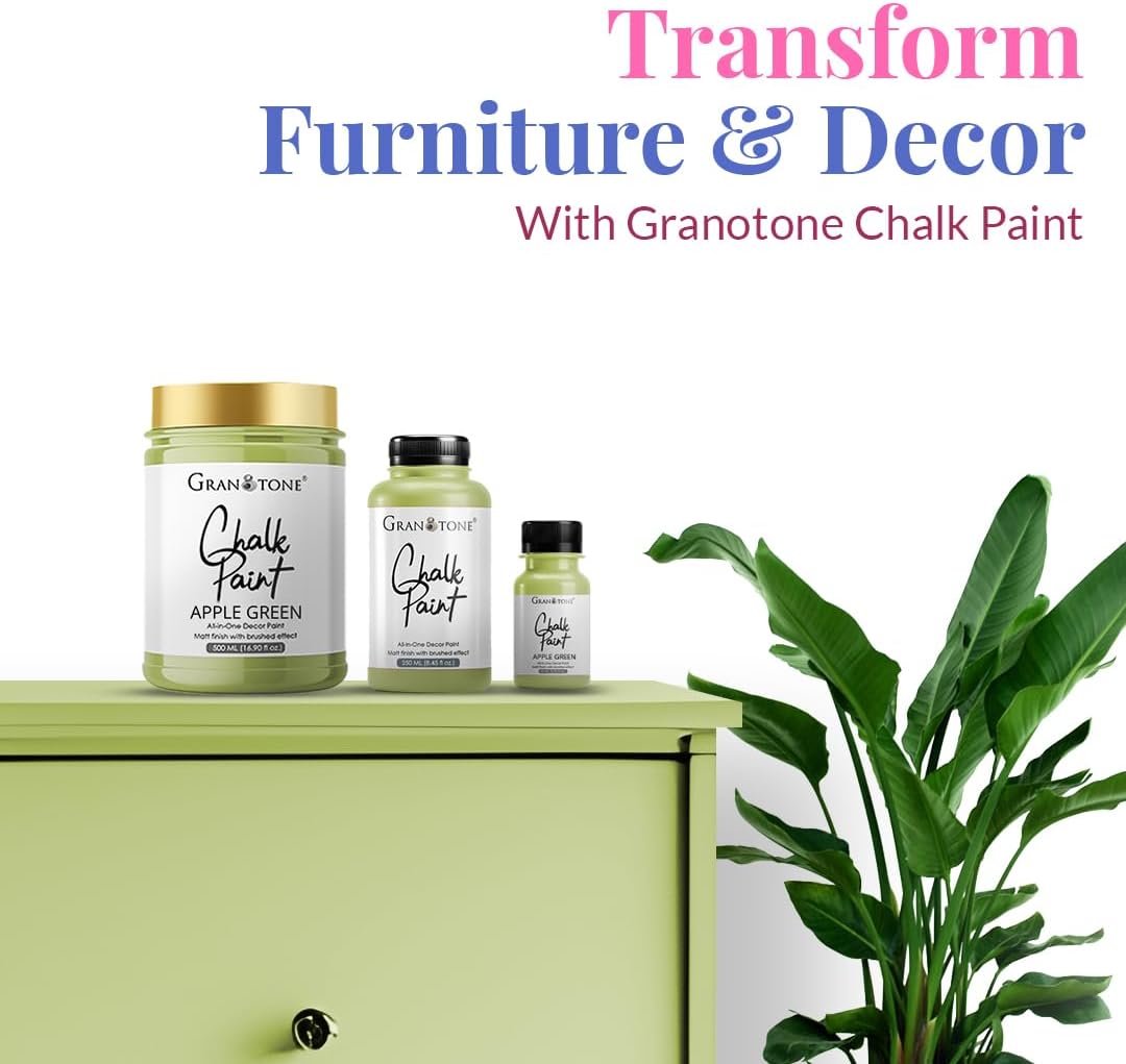 GRANOTONE Chalk Paint for Furniture | Matt-Finish Water-Based Acrylic Paint for Wood, Walls, Metal, Glass, Paper, Fabric Canvas | Maximum Coverage Chalk Paint for Kids & Adults, 250 Ml (AP GREEN)