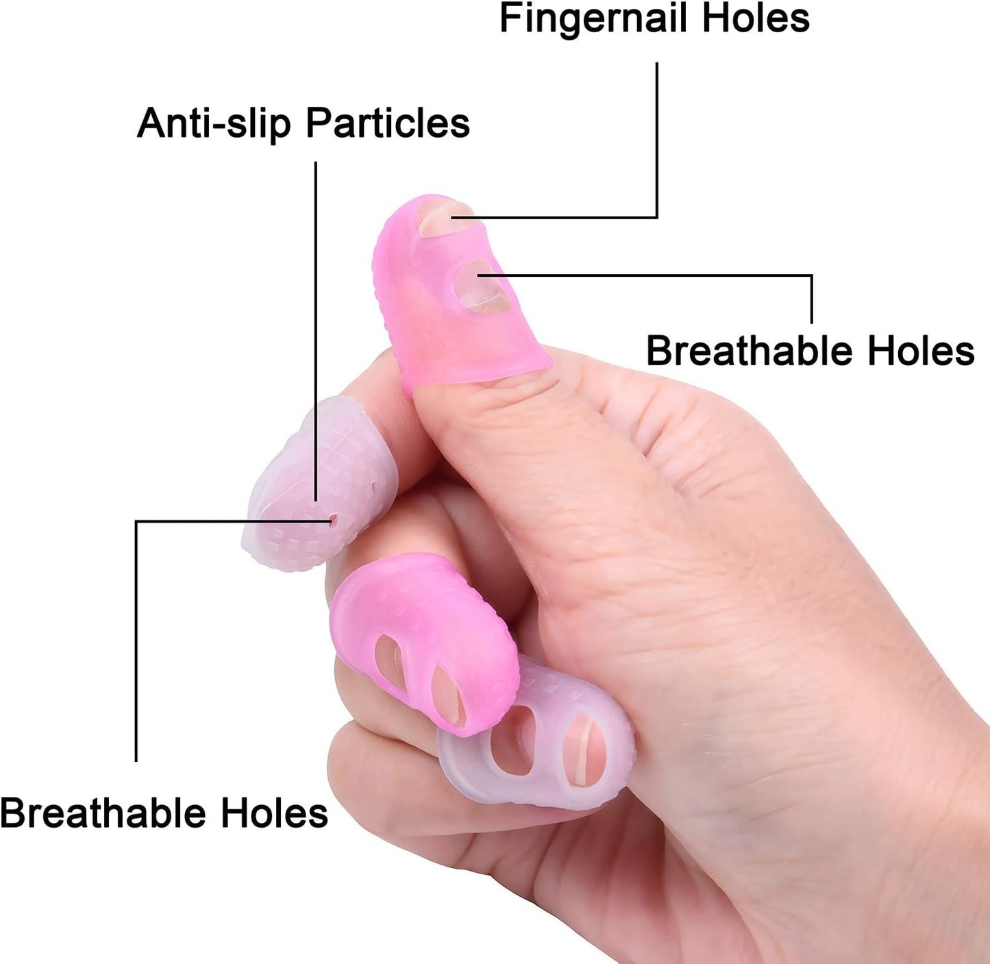 Wisdompro 16 Pcs Finger Tips, 4 Sizes Silicone Thimble Fingertip Grips Thumb Protectors Pads Cover for Hand Sewing, Paper Sorting, Page Turning, Money Counting, Guitar Playing - Pink, Translucent