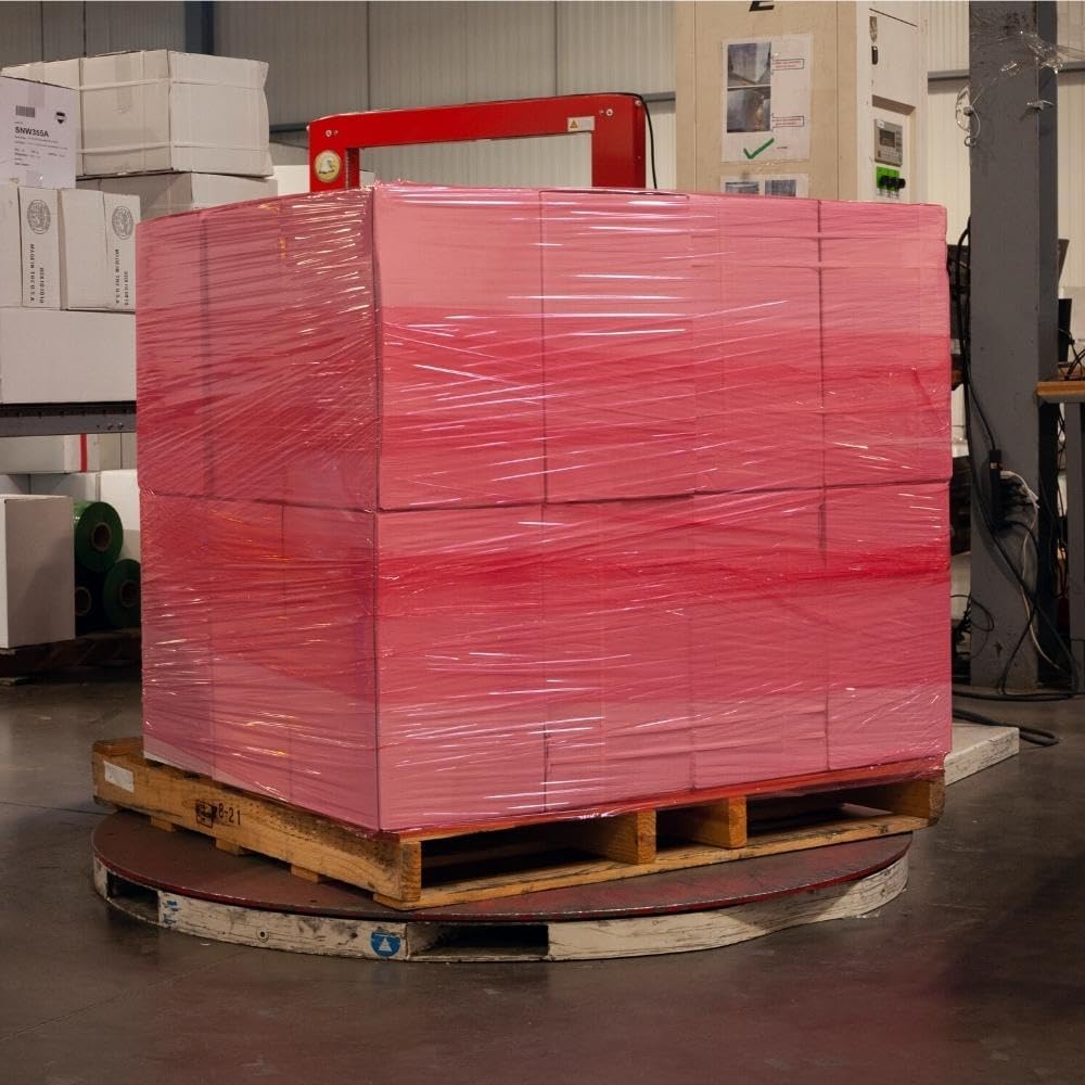 PSBM Red Stretch Wrap, 15 Inch x 1476 Feet, 72 Pack, Tinted Pre-Stretched Shrink Wrap Film for Moving, Packaging, Pallet Wrapping