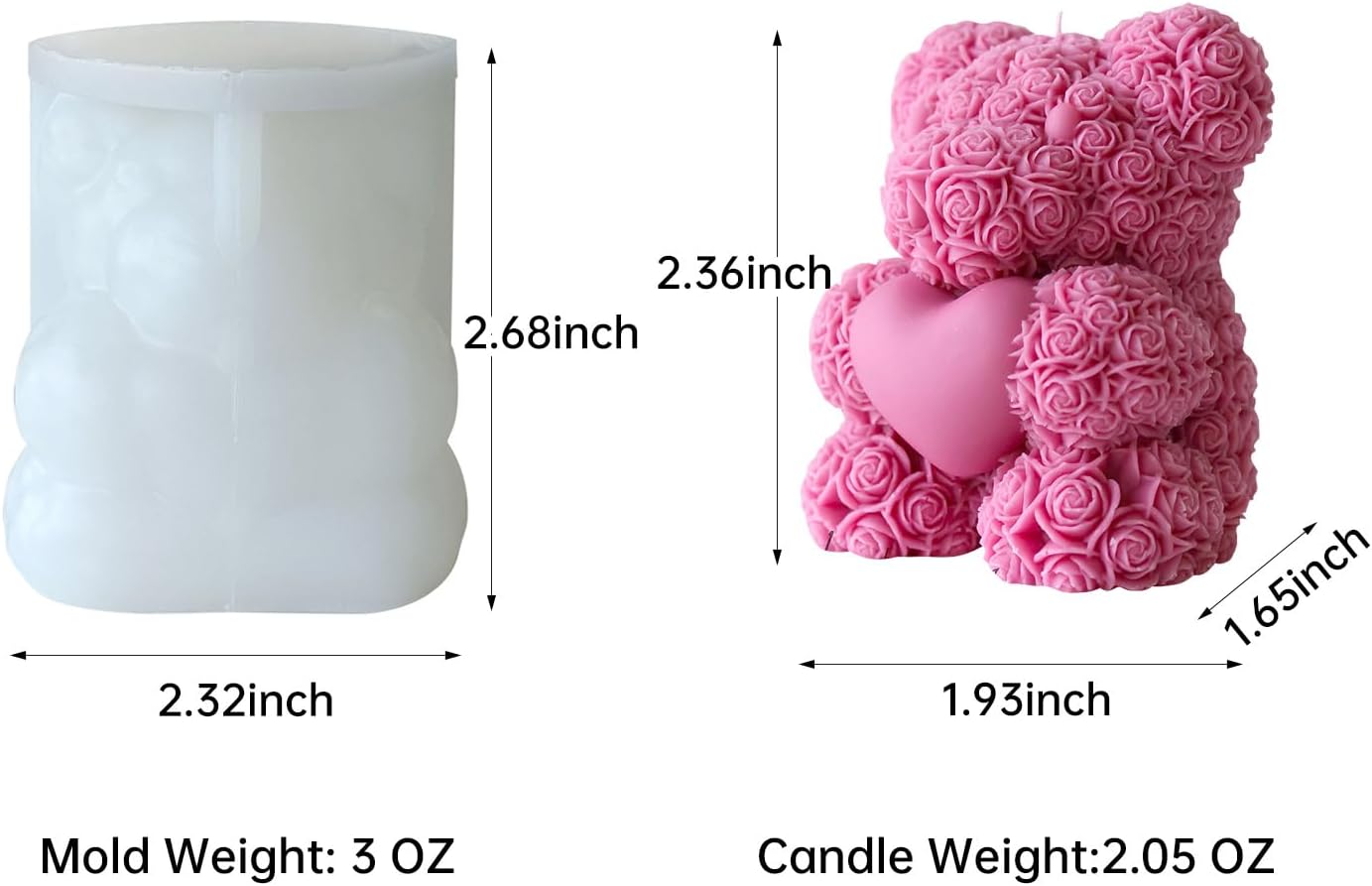 Rose Bear Candle Mold,Teddy Bear Silicone Molds for Candle Making,Epoxy Resin Bears Molds for DIY Handmade Soaps, DIY Candle, Mother's Day Gifts, Birthday Gifts, Home Decor Crafts (Mini)