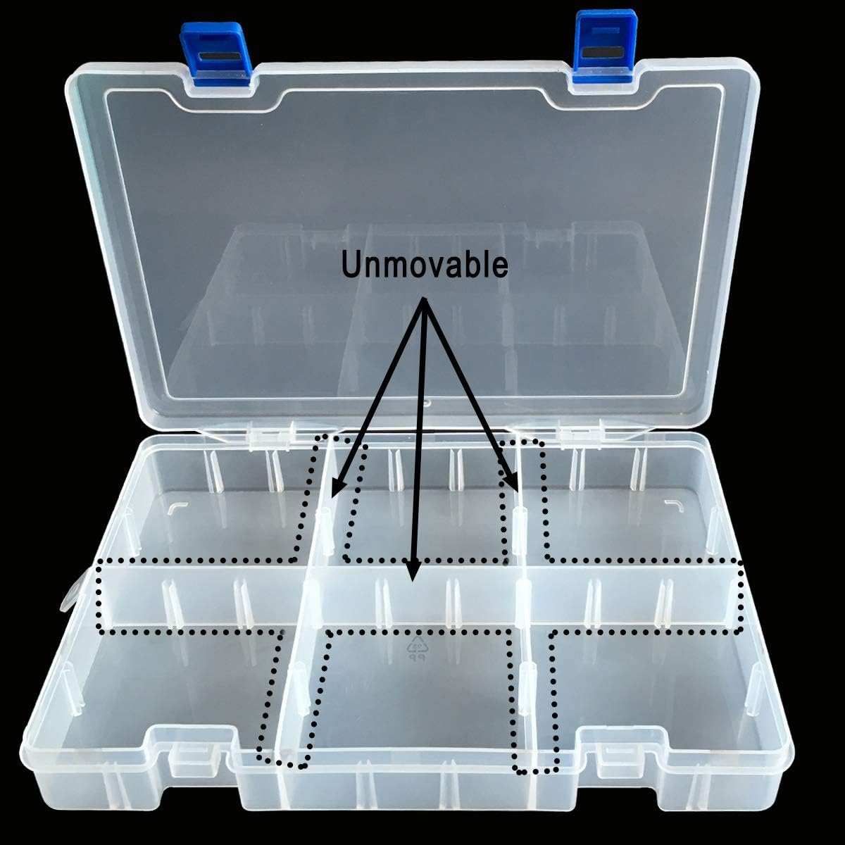 Qualsen Plastic Organizer Storage Box with Adjustable Dividers, Fishing Tackle Box and Bead Organizer Box for Jewelry, Beads, Earrings, Tools, Fishing Hooks, and Small Accessories（34 Grid）