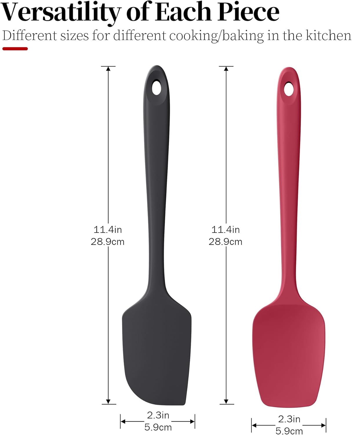 Silicone Flat Spoon Spatula Set, Luxiwise 600ºF Heat Resistant Kitchen Baking Scraper Cooking Spoonula Non-Stick BPA-Free Dishwasher Safe for Seamless Mixing Folding Scraping Serving (Black & Red)