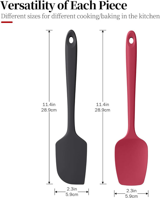 Silicone Flat Spoon Spatula Set, Luxiwise 600ºF Heat Resistant Kitchen Baking Scraper Cooking Spoonula Non-Stick BPA-Free Dishwasher Safe for Seamless Mixing Folding Scraping Serving (Black & Red)