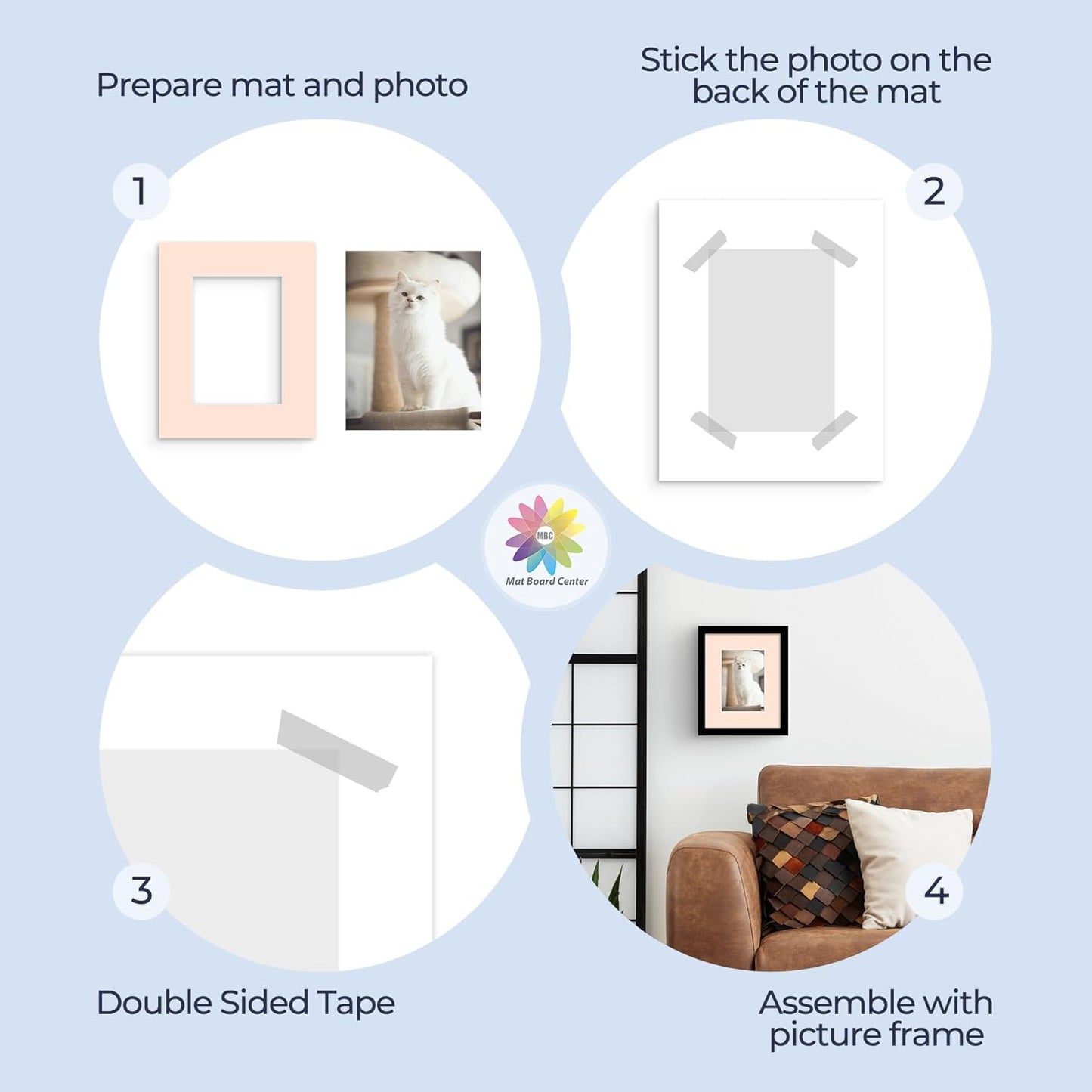 Mat Board Center, Pack of 50, 8x10 for 5x7 Mixed Color Mats - Acid Free, 4-ply Thickness, White Core - for Pictures, Photos, Framing