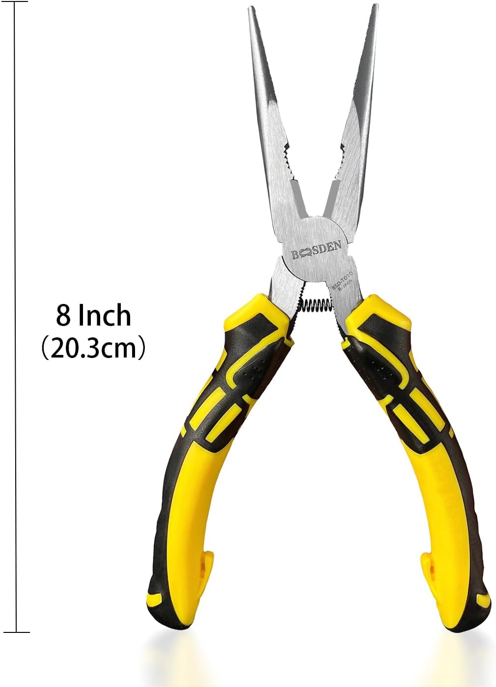 BOOSDEN® 8 inch Needle Nose Pliers with Side Cutters, Precision Long Nose Pliers with Wire Cutters, Professional Needle Nose Spring Loaded Pliers, Used for Cutting Clamping Pinching Jewelry Making