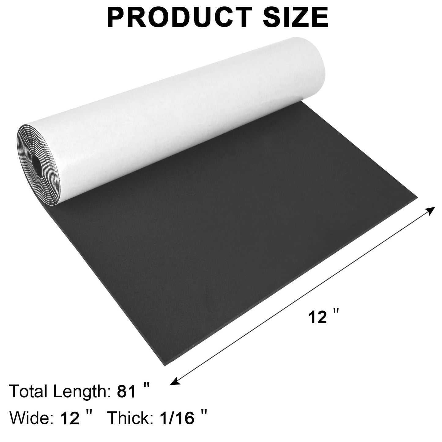 Sponge Neoprene Foam Rubber Sheet with Adhesive, 12 in x 81 in x 1/16 in Multi-Function Soundproof High Density Waterproof Rubber Mat, Perfect Cosplay Easy Cut DIY Neoprene Padding Roll - Black