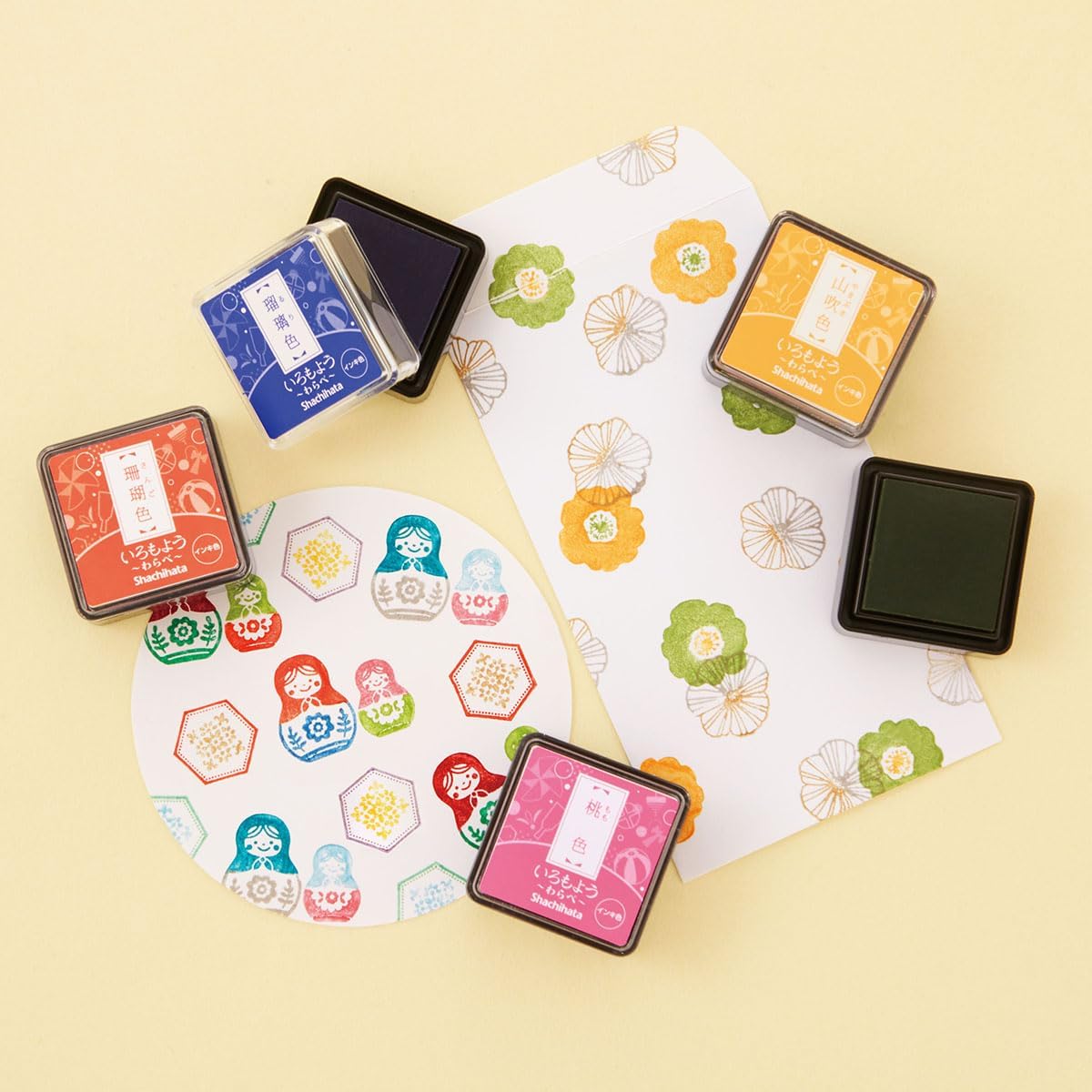 IROMOYO WARABE Stamp PAD, Small Traditional Japanese Ink Colour, Oil-Based Ink pad - Light Brown