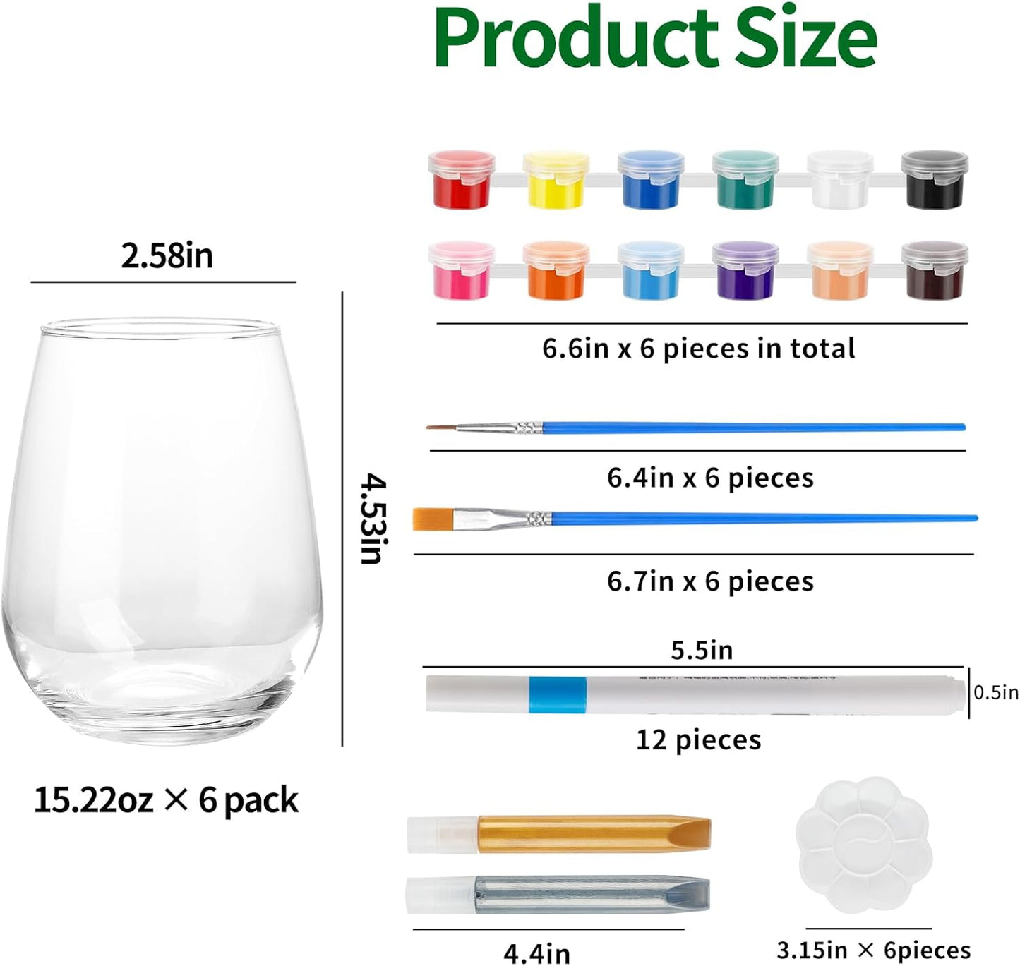 WJXCYGG 6 Sets Paint Your Own Wine Glass Set 6 Wine Glass 36 Glass Painting Acrylic Paint Strips 2 Glass Liner Pen 12 Markers with 12 Brushes and 6 Palette for Adults Lady Night Couple (Stemless)