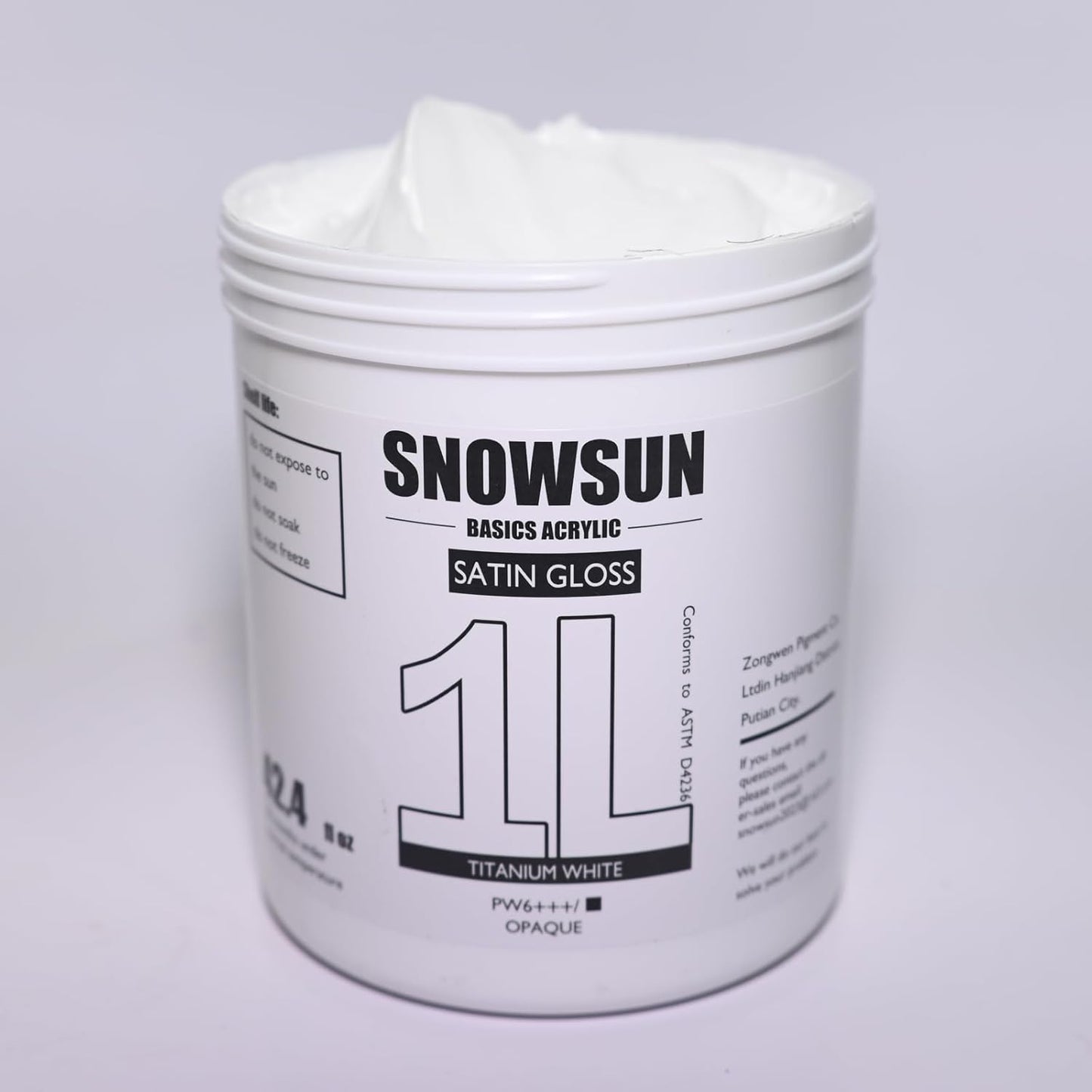 SNOWSUN Basics Titanium White Acrylic Paints, Large Bulk Acrylic Paint (42.4 oz, 1000ml) Non Toxic Gloss Heavy Body Art Paint for Multi-Surface, Ideal for Canvas Wood Ceramic Fabric and Nail Art Leather, Stone Craft, for Artists & Beginners