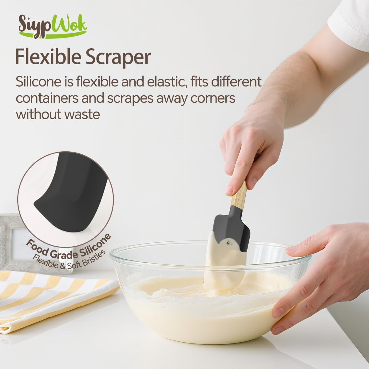 Black Silicone Spatula Set, Food Grade Rubber Spatula-4 Piece Nonstick Rubber Spatulas, Spoonula, Jar Scraper for Cooking, Baking, Mixing, Frosting