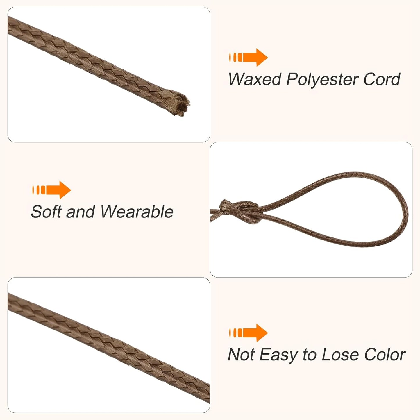 MECCANIXITY Waxed Cord 1.5mm Waxed Polyester Cord 175 Yard Wax String for Bracelet Making,Necklaces, Beading,Jewelry Making and DIY Crafts(Brown)