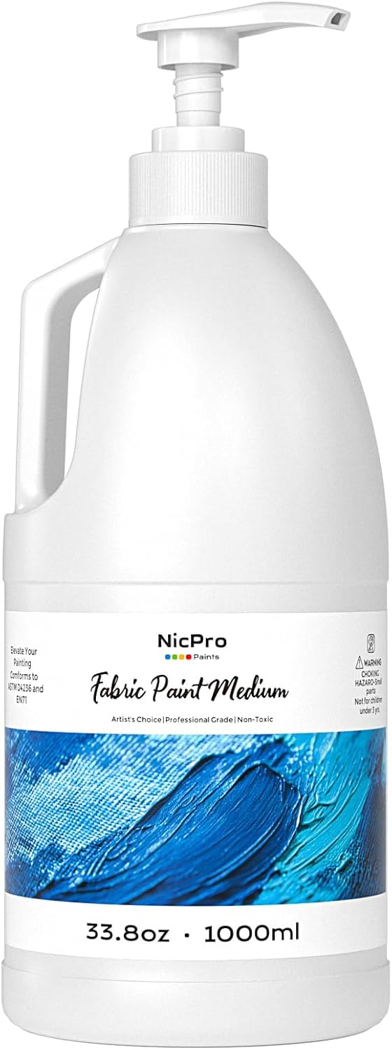 Nicpro Professional Effects Fabric Medium, 33.8oz Bottle with Pump, Fabric Painting Acrylic Fluid Medium, Improves Acrylic Paint Adhesion to Fabrics, Textiles for DIY Clothing, T-shirts, Shoes Jeans Bags
