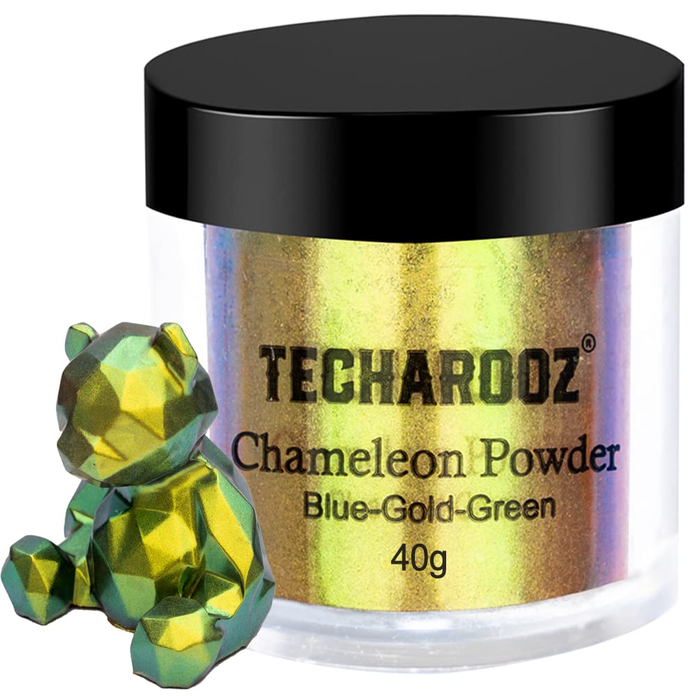 TECHAROOZ Chameleon Mica Powder (Blue-Gold-Green) - 40g Color Shift Mica Powder - Holographic Glitter for UV & Epoxy Resin Supplies, Eyeshadow, Acrylic Paint, Nail Decor and Slime