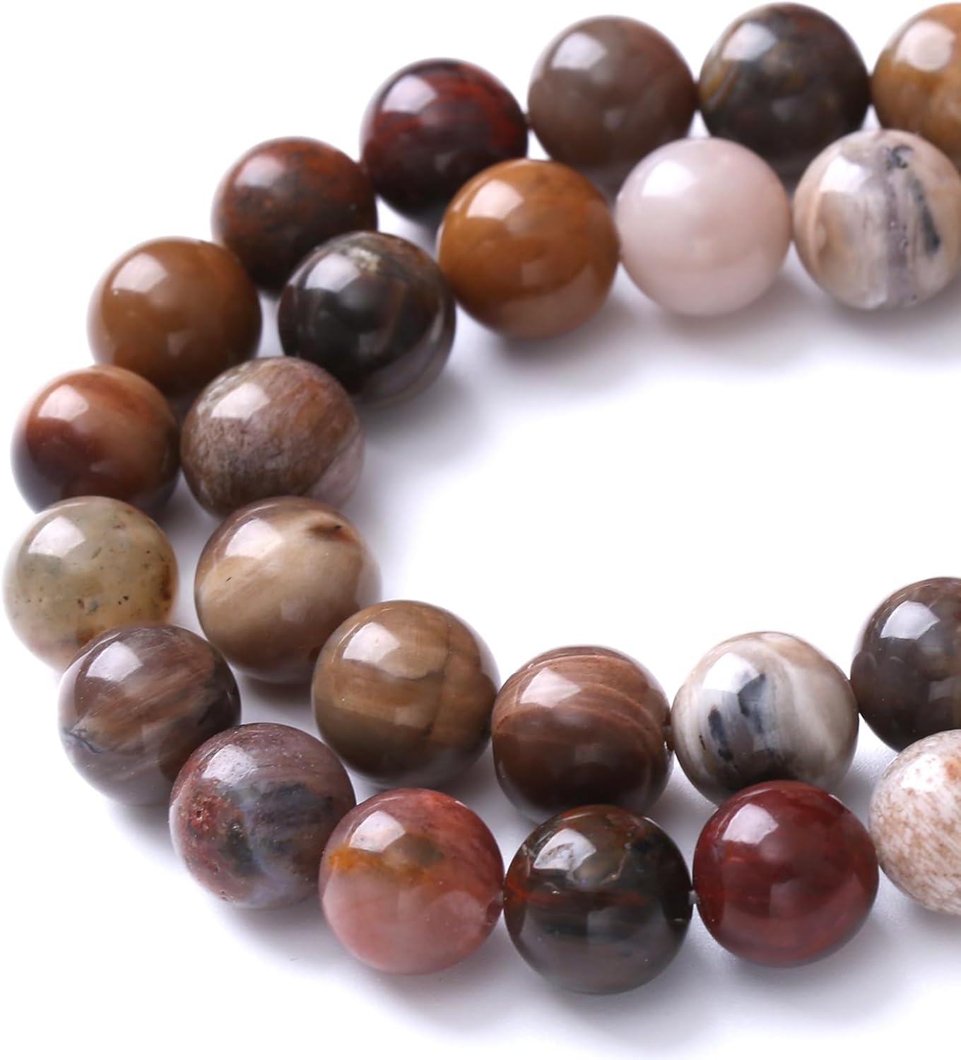 32pcs 12mm Natural Wooden Petrified Jade Agate Gemstone Beads Round Loose Spacer Beads for Jewelry Making DIY Bracelet Necklace 1 Strand 15inch