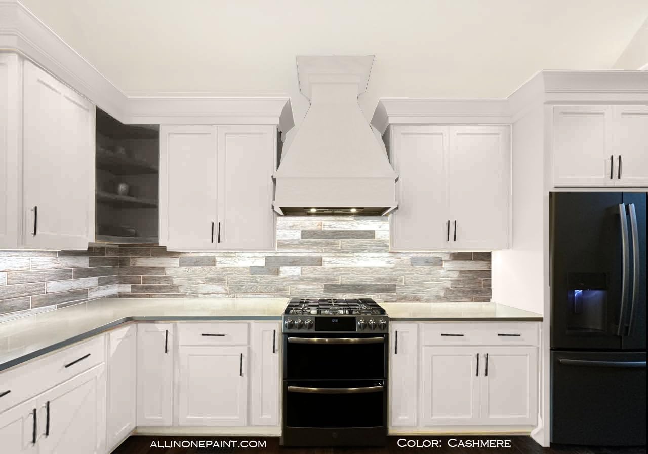 ALL-IN-ONE Paint, Durable cabinet and furniture paint. Built in primer and top coat, no sanding needed. Includes our 30 featured color card - Cashmere (true white), Gallon