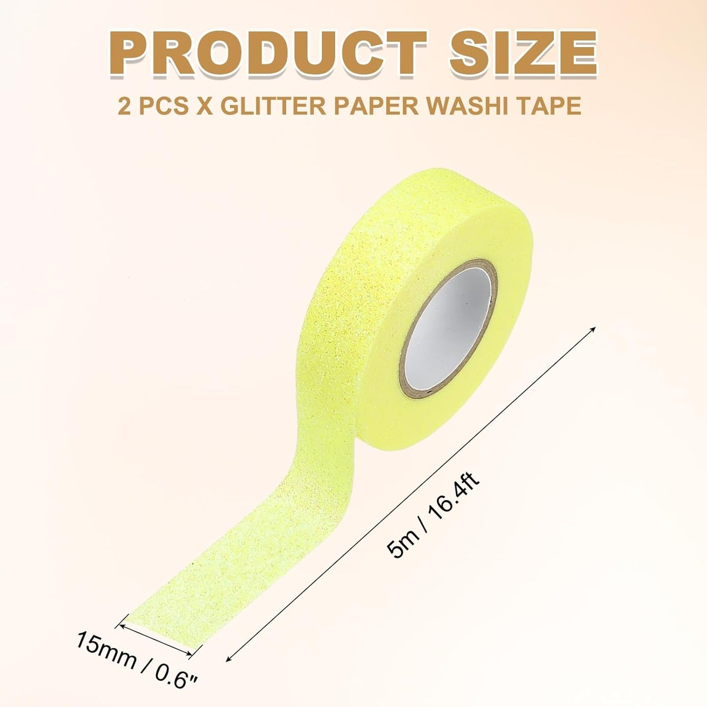 PATIKIL 2 Roll Glitter Paper Washi Tape, Washi Decorative Tape for Crafts, Yellow