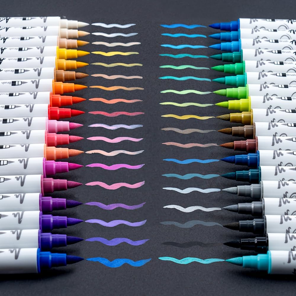 TRANSON 36 Colors Bold and Brush Dual-tip Acrylic Paint Marker Pen Set for Canvas Rock Wood Leather Ceramic DIY Painting