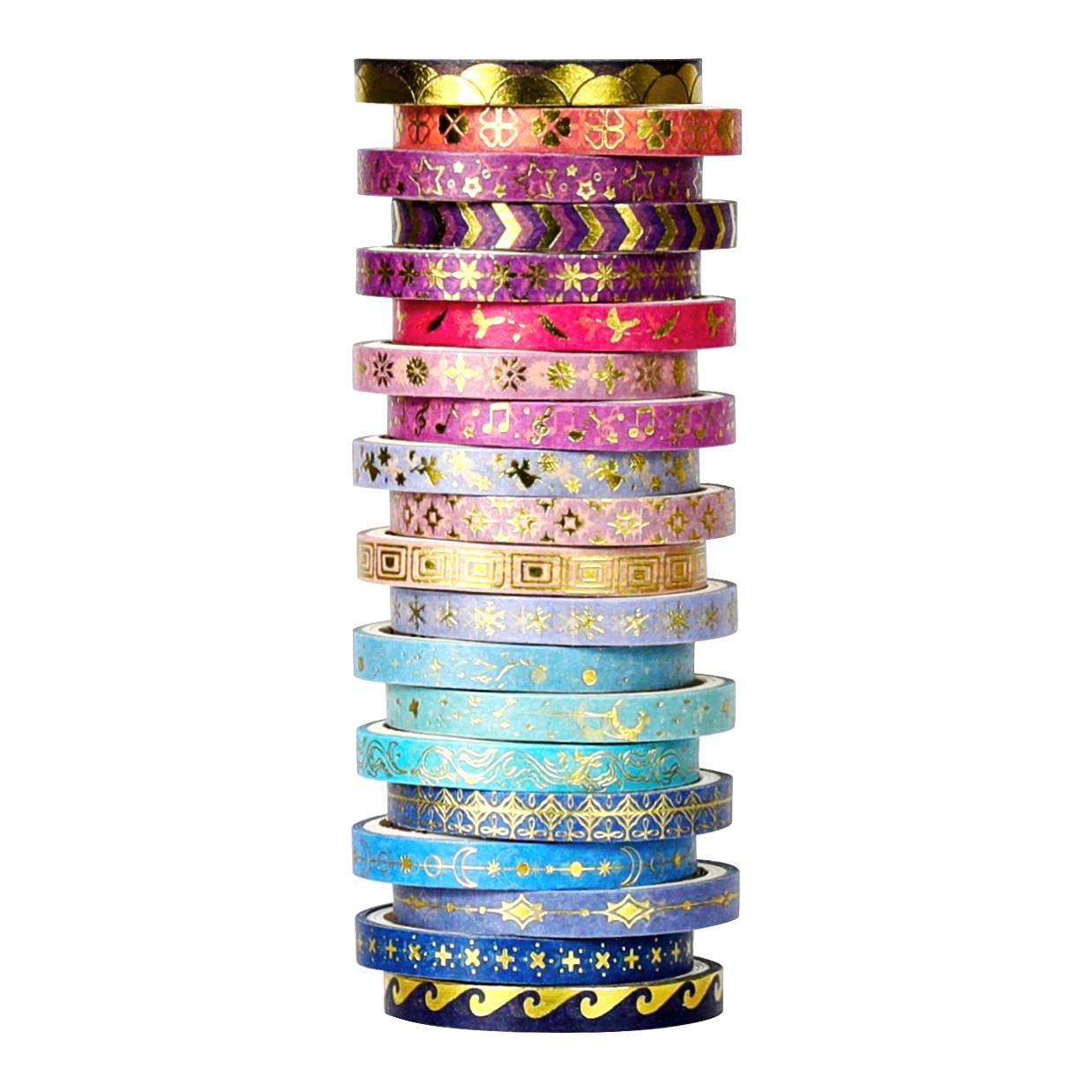 AEBORN Thin Purple Washi Tape - 20 Rolls 5mm Gold Foiled Skinny Washi Tape Set, Pretty Star Washi Tape for Bullet Journal, Scrapbook, Gift Packaging, DIY Crafts