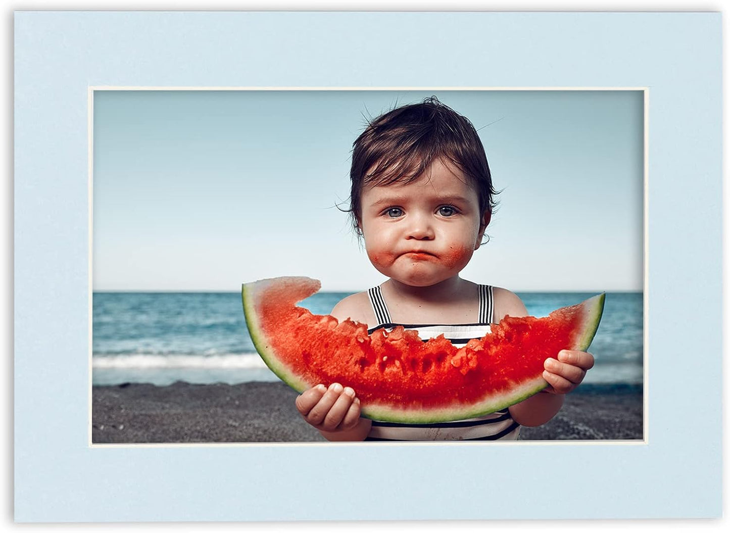 8.5x11 Mat Bevel Cut for 7x9 Photos - Acid Free Baby Blue Precut Matboard with Backing Board and Crystal Clear, Self Seal Photo Mat Bag - for Pictures, Photos, Framing - 4-ply Thickness