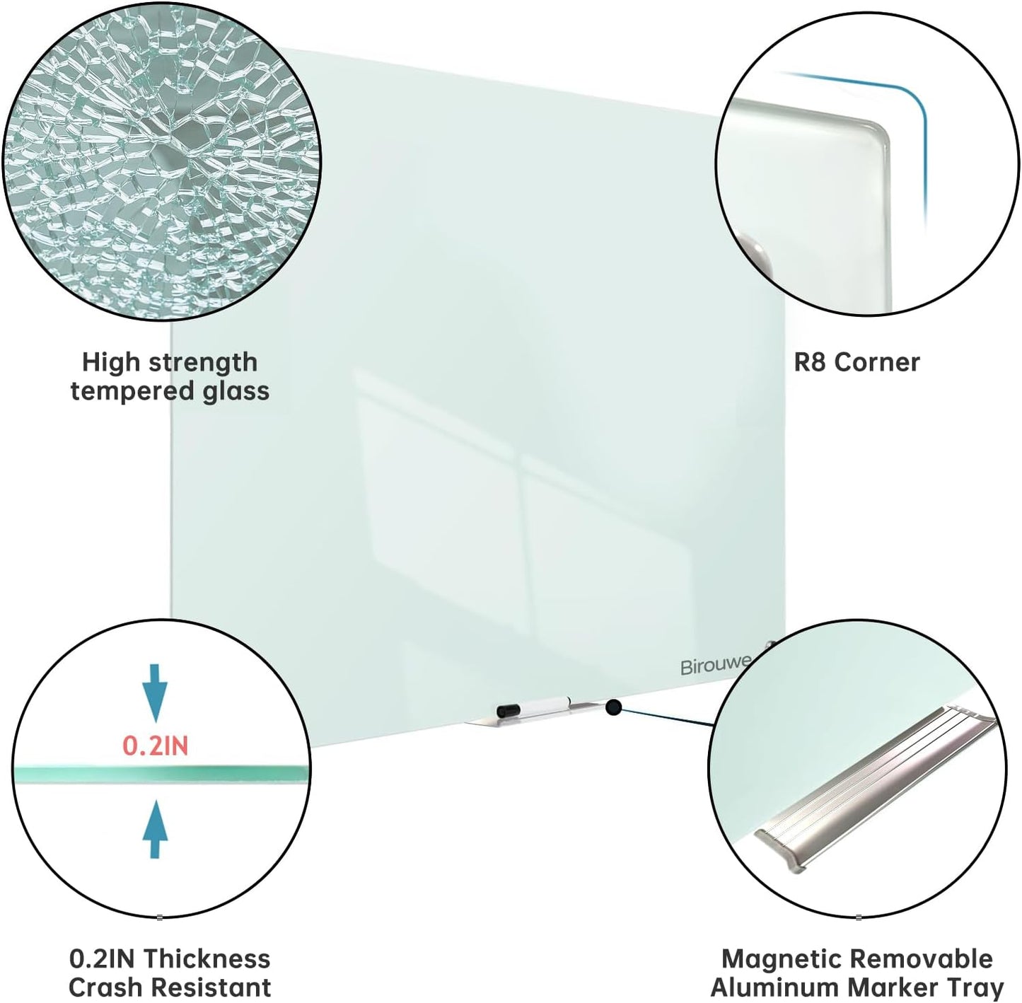 Magnetic Glass Whiteboard - Glass Dry Erase Board 48"x96" Large Frameless Board for Walls Office School and Home