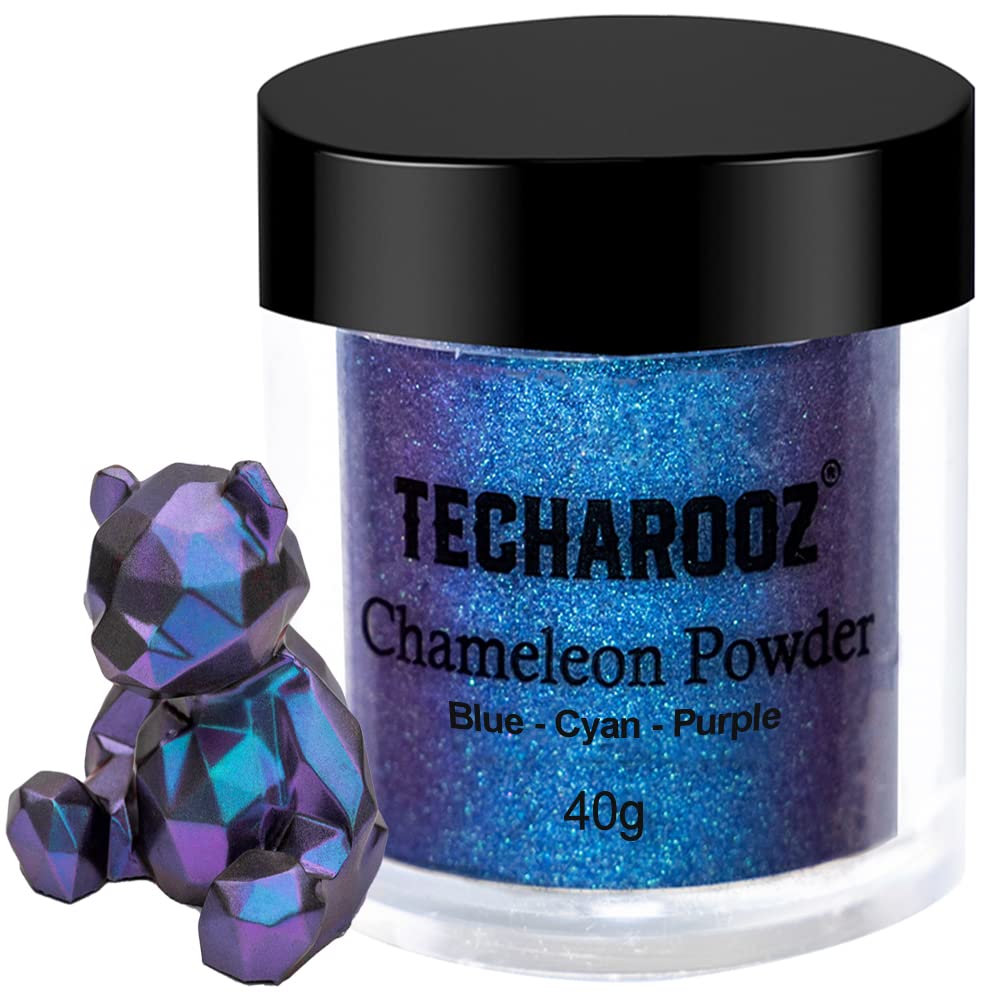 TECHAROOZ Cyan-Blue-Purple 40g- Chameleon Mica Powder Color Shift Mica Powder, Holographic Glitter for UV & Epoxy Resin Supplies, Eyeshadow, Acrylic Paint, Nail Decor, Slime