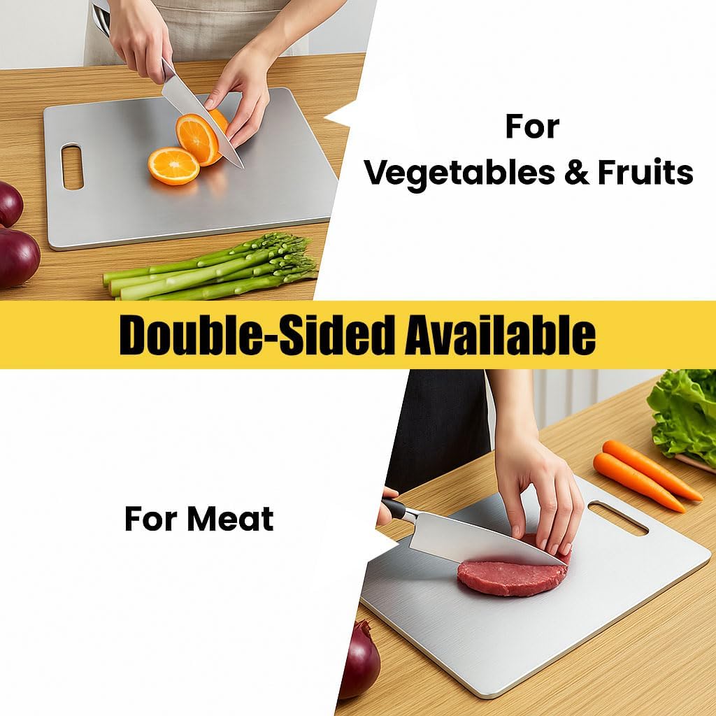 Titanium Cutting Board Set of 3, 100% Pure Titanium Chopping Board for Kitchen, Hygiene & Durability Double Sided Cutting Board, Non toxic 3Pcs Chopping Board, Dishwasher Safe (S+M+L)