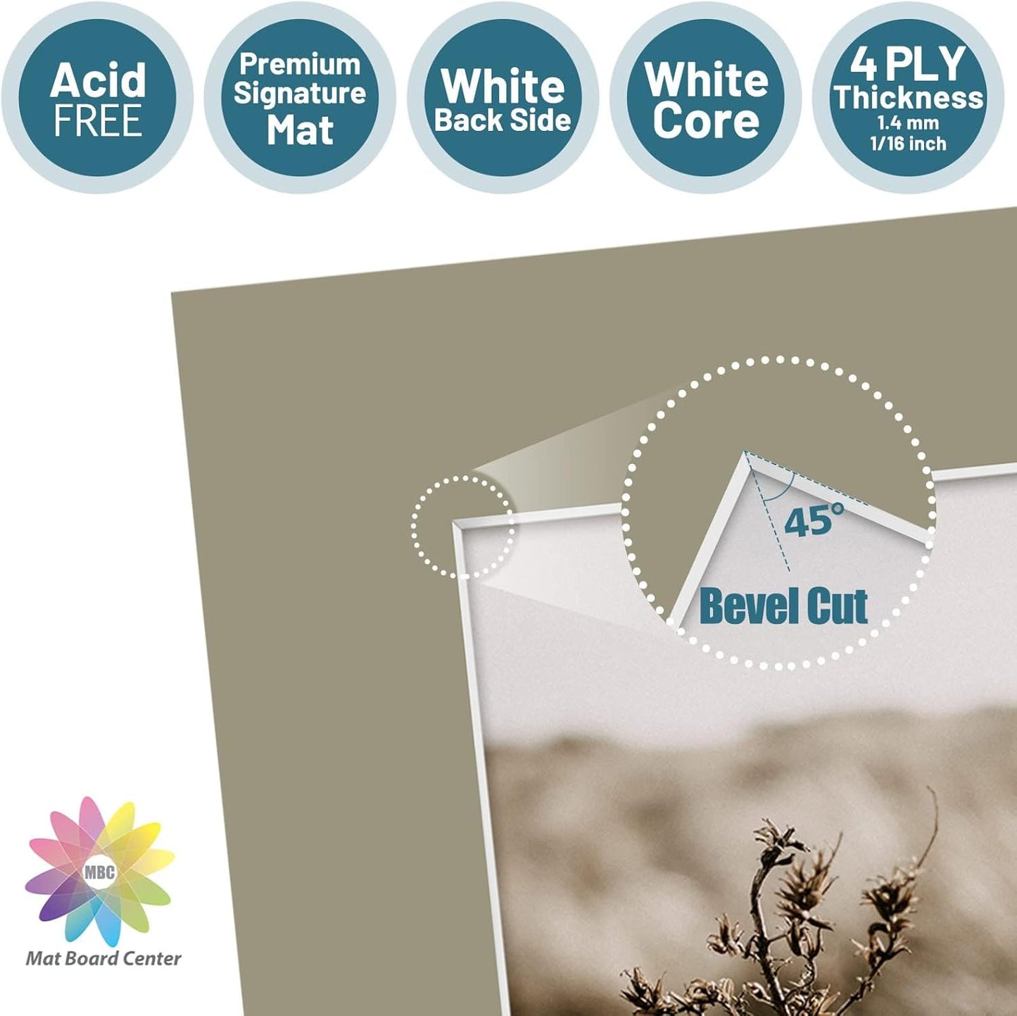 Mat Board Center, Pack of 20, Mixed Colors 8x10 Picture Mats Matting with White Core Bevel Cut for 5x7 Pictures