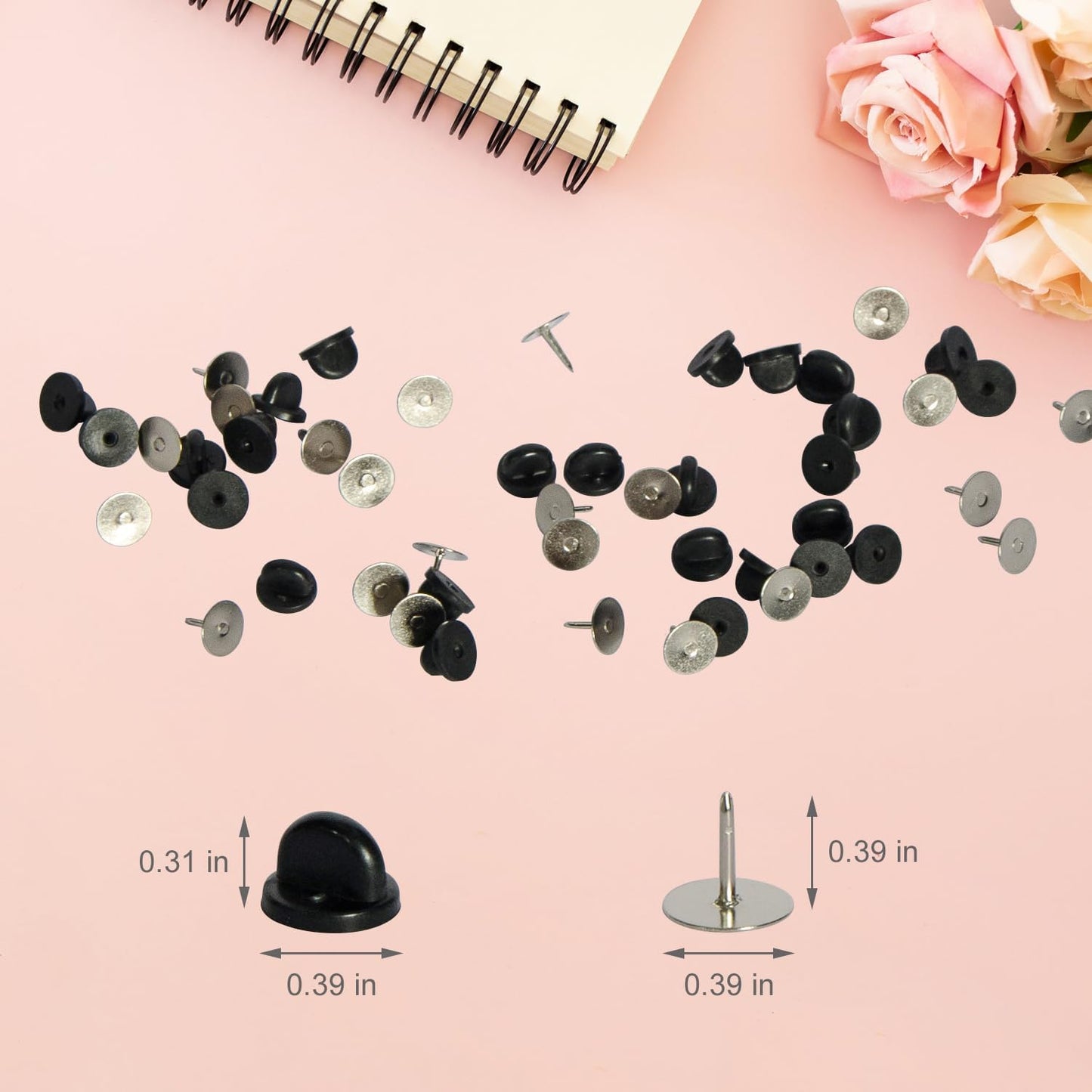 80 Pairs Rubber Pin Backs, 9mm×10mm Butterfly Clutch Backings, Craft Making Blank Pins Holder & Tie Tacks Keepers for Lapel Enamel Pins (80)