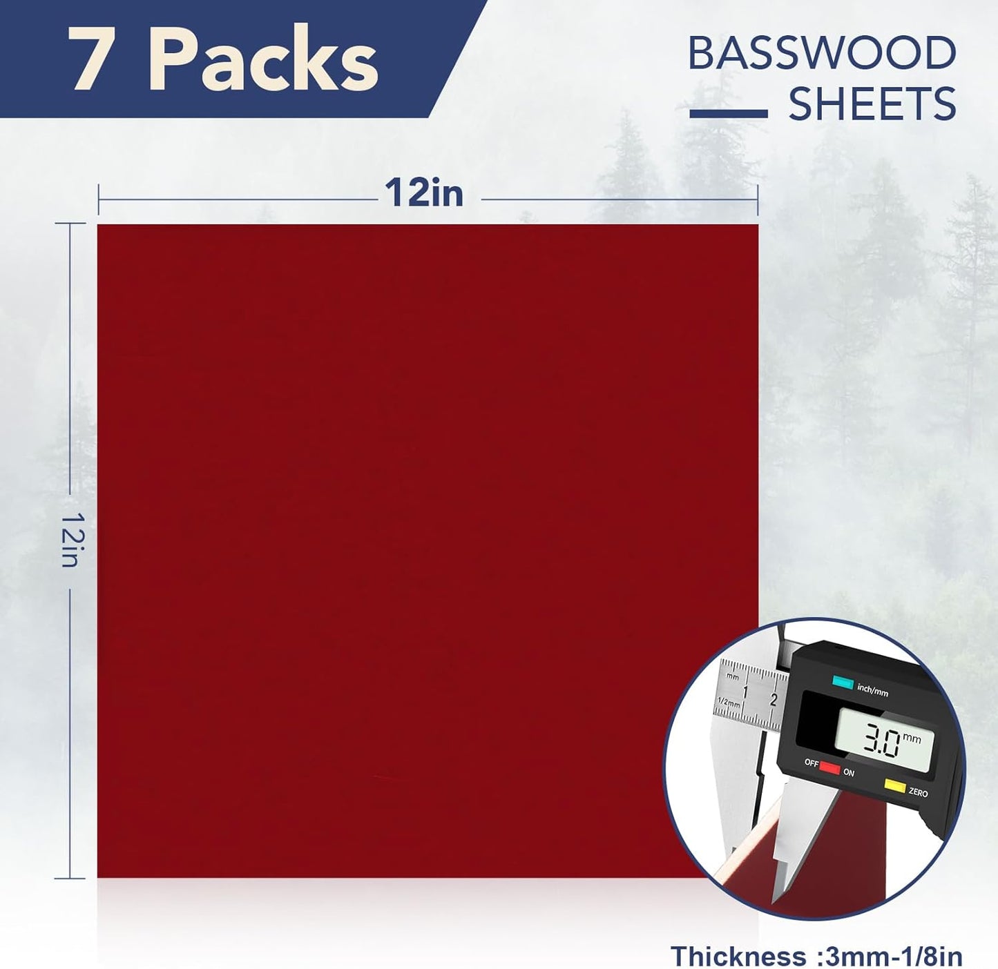 ROBOTIME 7-Pack Double-Sided Colored 1/8" Plywood Sheets - 12 x 12 x 1/8 Inch - Roller-Coated Solid Color 3mm Craft Wood Sheets for Laser Cutting - Assorted Colors - WB122