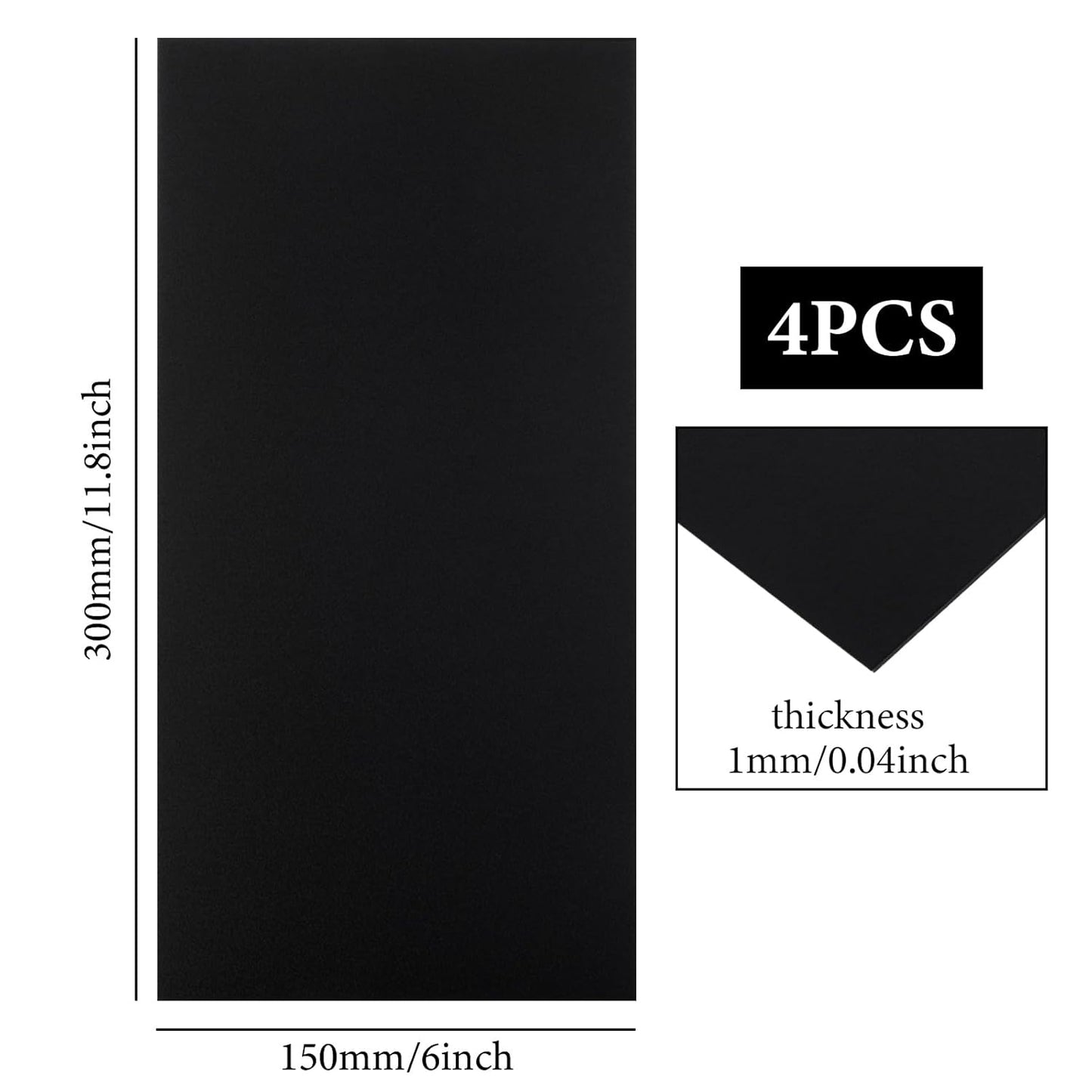 4PCS 6 x 12 x 1/25 (0.04”) Inch Anodized Aluminum Sheet, Black Aluminum Engraving Blanks, 1MM Thin Metal Plates for Laser Engraving, Crafting, DIY, House Decoration