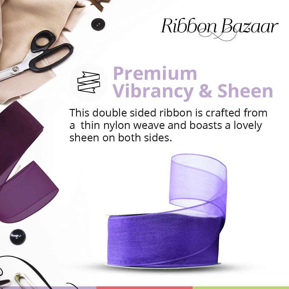 Ribbon Bazaar Sheer Organza Wired Ribbon - 100% Polyester Wire Edged Ribbon for Floral Decor, Table Arrangements, Apparel Embellishment & More - 1-1/2" Old Gold 25yd