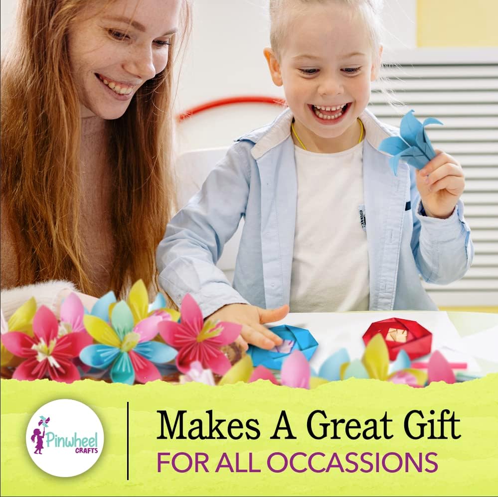 Pinwheel Crafts Origami Papers Kit - Multicolor Flower Origami Kit for Kids,Teens and Adults Ages 6 7 8 9 10 11 12+, Arts and Paper Crafts for Kids 150 Pcs - Fun Foldable Gift